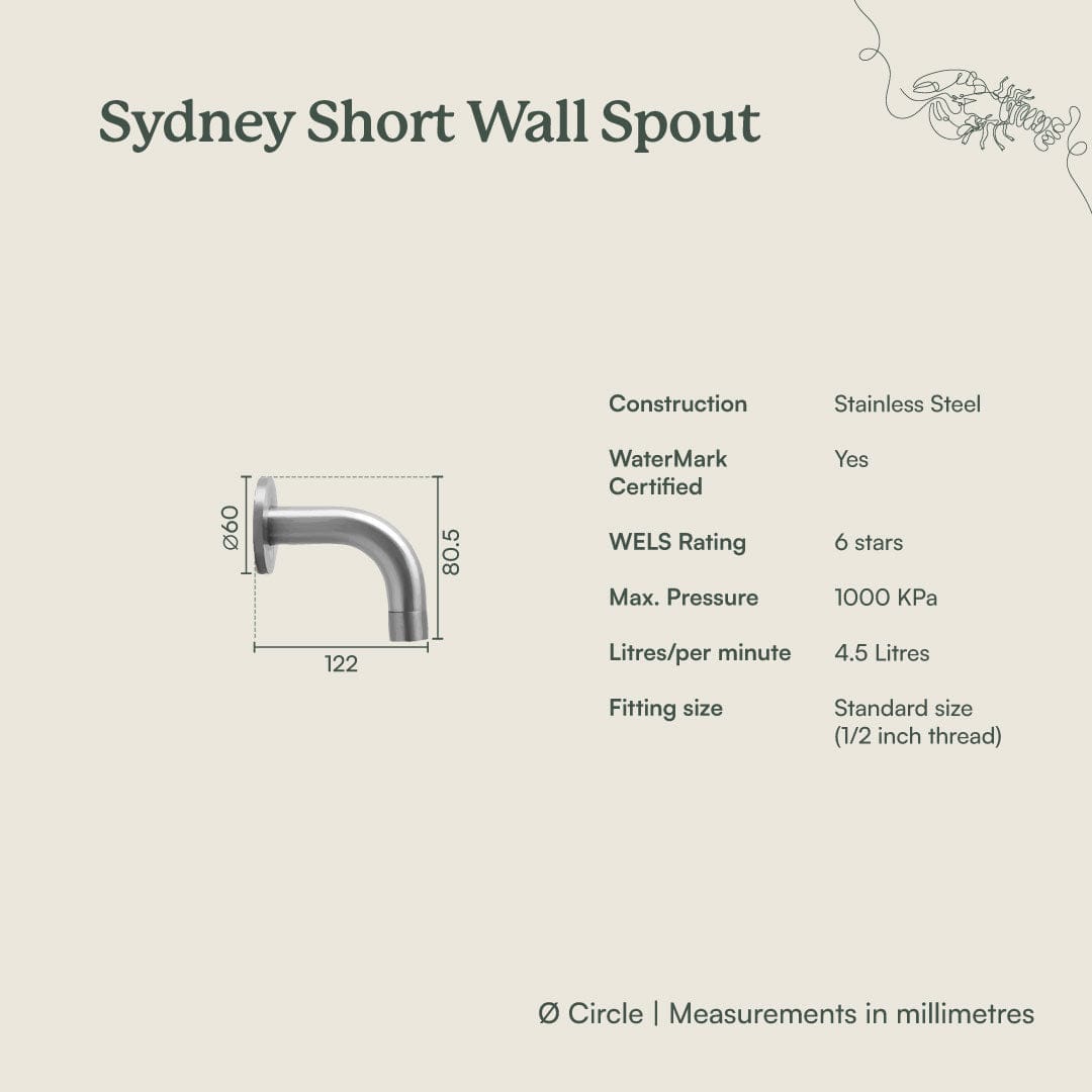 Sydney Short Wall Spout Warm Brushed Nickel - Modern Bathroom Faucet for Sink, Vanity & Powder Room - Perfect for Small Spaces & Water Conservation