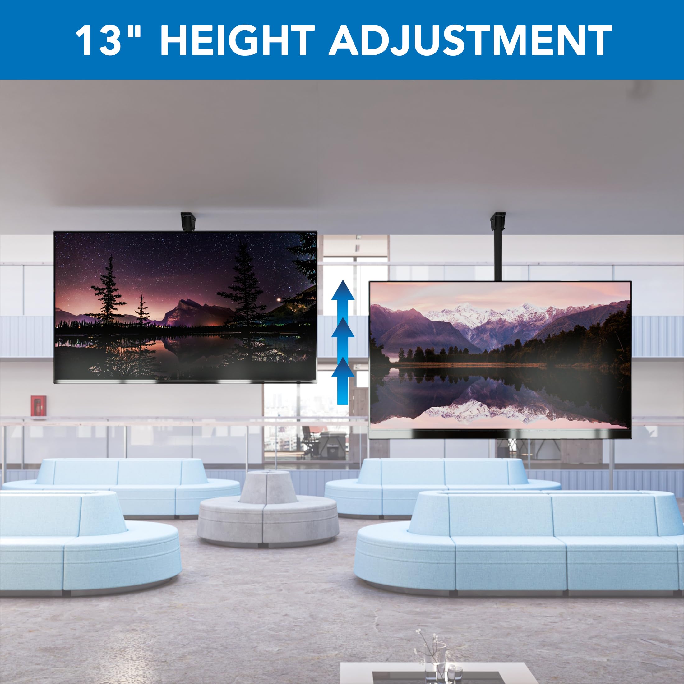 Mount-It! Full Motion TV Ceiling Mount Bracket - Adjustable Height, 360° Rotation & Tilting for 75