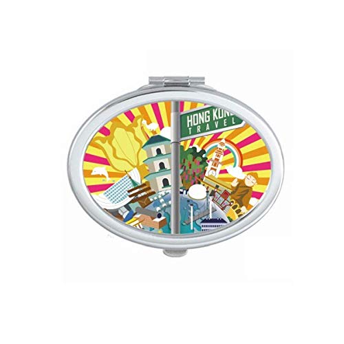 DIYthinker Portable Folding Double-Sided Makeup Mirror with Hong Kong Sightseeing Design - Perfect for Travel, Home, and Vanity Use