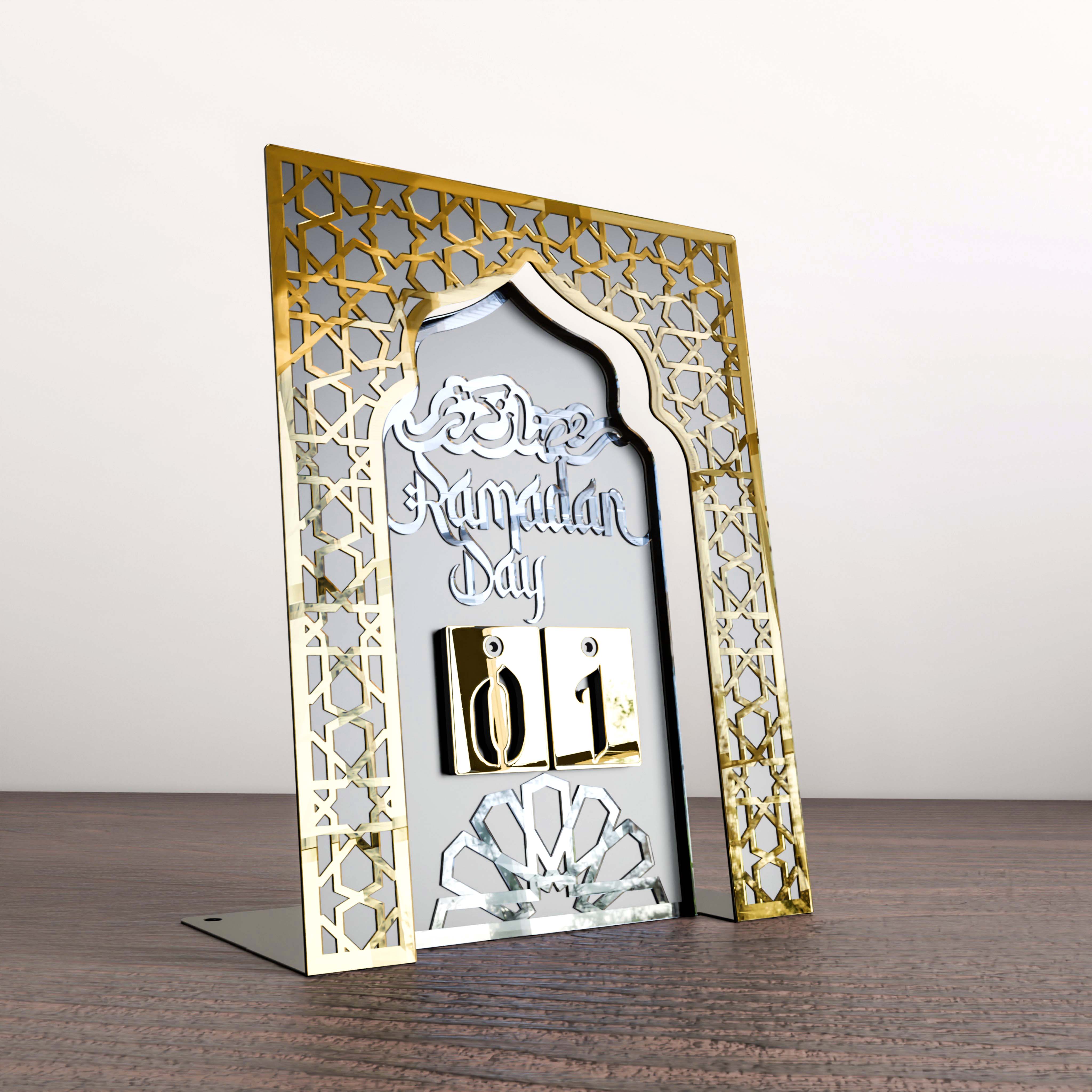 Ramadan Calendar with Mihrab Design - Double Layer Metal Islamic Table Decor for Home, Office & Mosque - Perfect for Ramadan, Eid & Islamic Holidays
