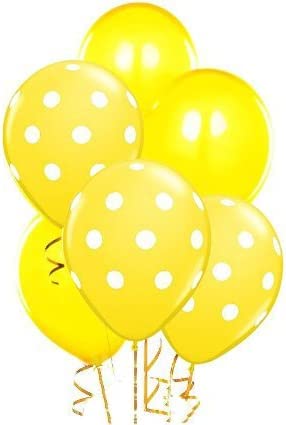Premium 11-inch PMU Polka Dot Balloons - Yellow with White Dots (Pack of 100) | Birthday Party Decorations, Baby Showers, Wedding Centerpieces & Festive Celebrations