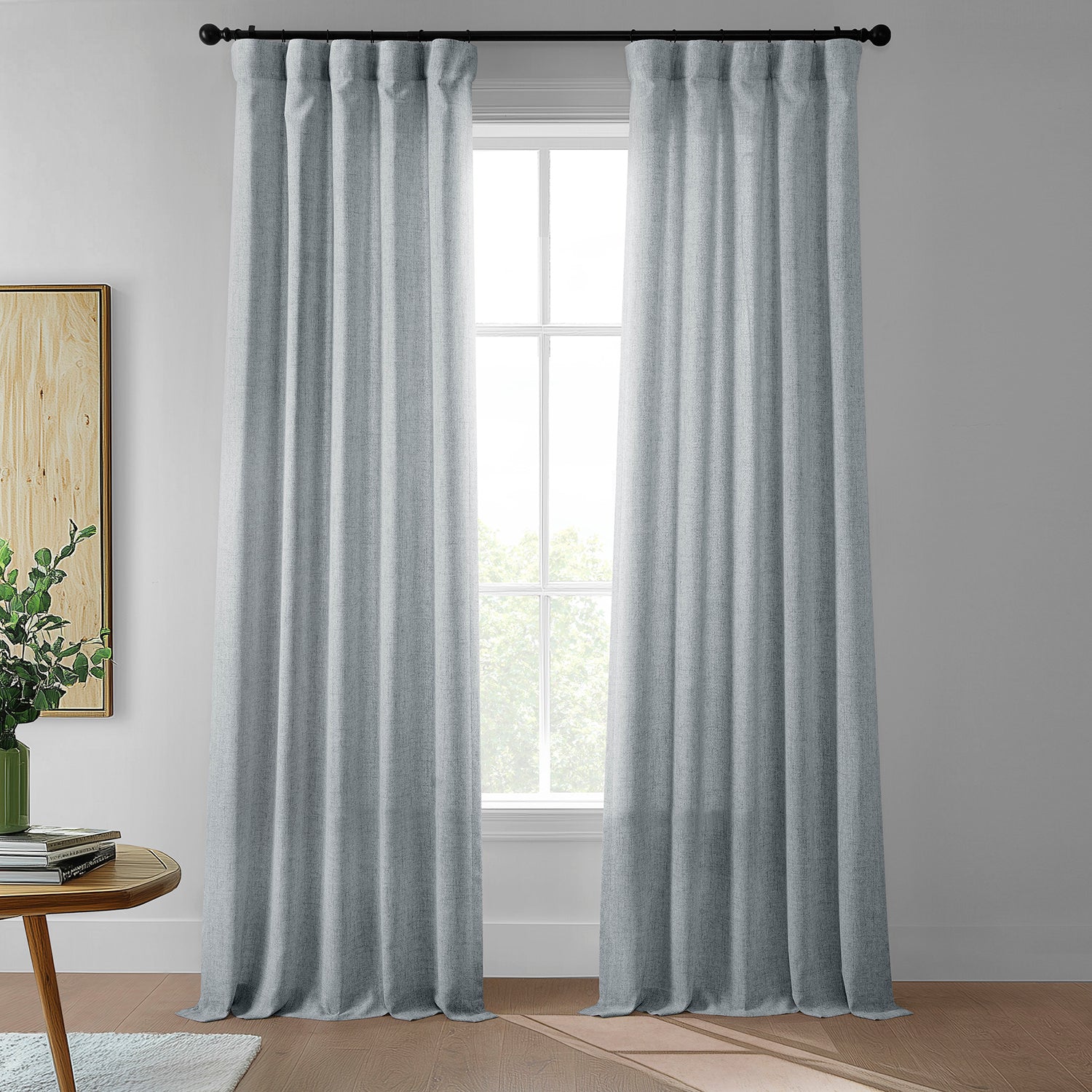 Coastal Slate Farmhouse Style Faux Linen Sheer Curtains - Set of 2 Panels (52x84 Inch) Light Filtering Window Drapes for Living Room, Bedroom & Kitchen - Soft Textured Farmhouse Decor