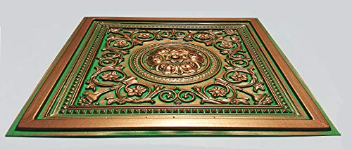 Majesty Antique Copper Emerald Decorative PVC Ceiling Tiles - Pack of 10 - Vintage Style Ceiling Panels for Home, Restaurant & Office Decor