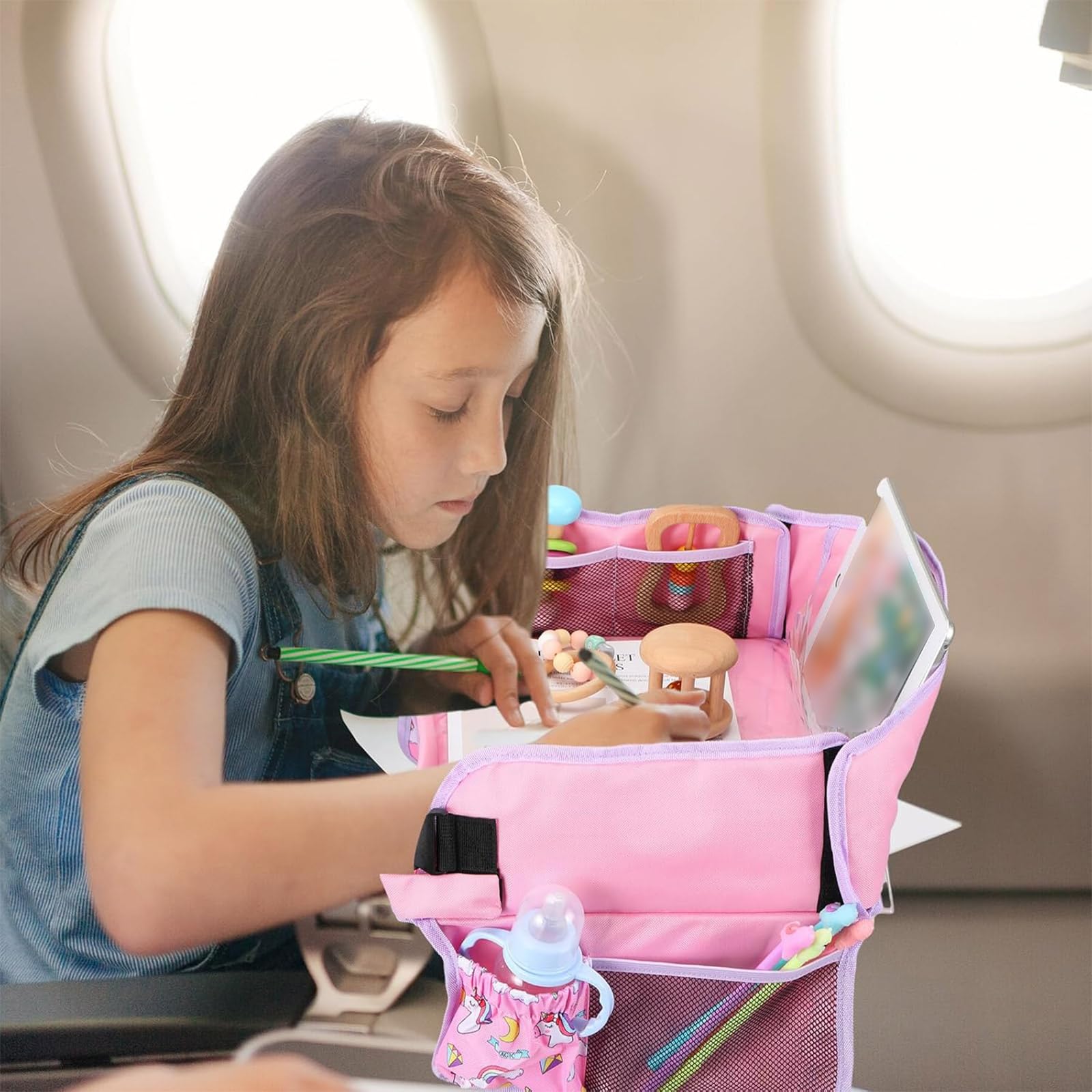 Sanwuta 4 Pack Travel Tray - Unicorn & Mermaid Themed Car Seat Tray Table with No-Drop Tablet Holder | Portable Road Trip Desk Organizer for Kids Activities | Perfect for Long Car Rides, Airplane Travel & Backseat Entertainment