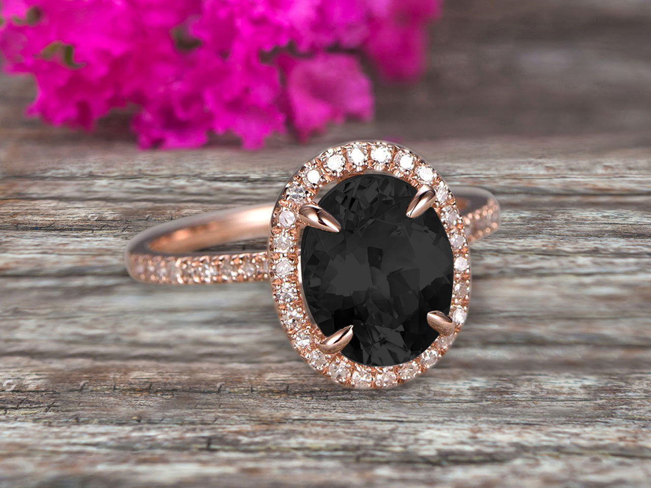 10K Rose Gold 1.50 Carat Black Diamond Moissanite Halo Engagement Ring - Oval Cut Art Deco Style Wedding Band for Women, Perfect for Proposals, Anniversaries & Special Occasions