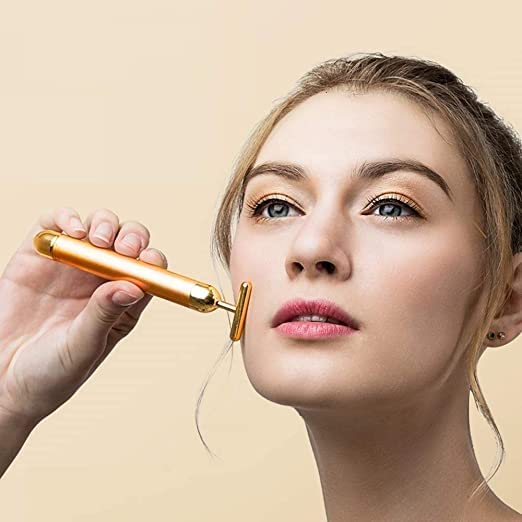 24K Gold Facial Massager Roller - Electric Vibration Beauty Bar for Anti-Wrinkle & Skin Tightening | Waterproof T-Shaped Massage Tool for Face & Neck Care | Perfect for Home Spa, Travel & Daily Skincare Routine