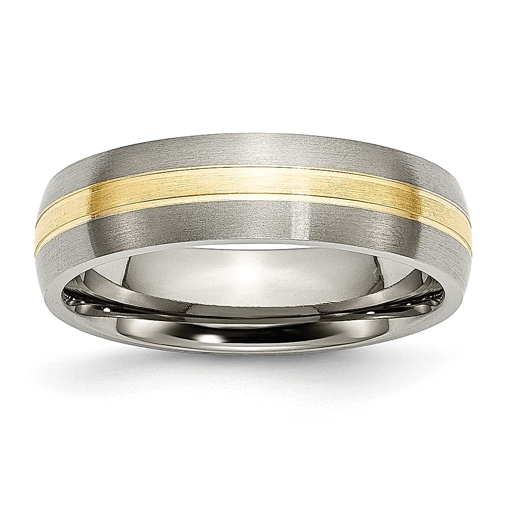 ICE CARATS 14k Gold Inlay Titanium Brushed 6mm Grooved Wedding Band Ring - Durable Precious Metal Jewelry for Women, Perfect Anniversary & Engagement Gift for Her - Ideal for Everyday Wear & Special Occasions