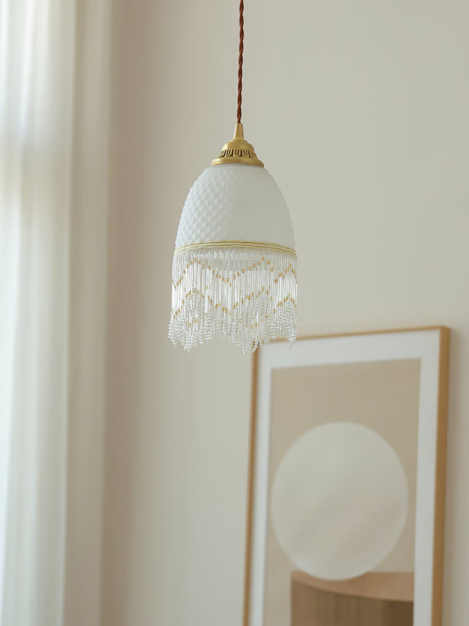 Modern Mesh Tassel Glass Pendant Light - Elegant Ceiling Lighting Fixture for Dining Room, Kitchen Island & Bedroom Decor
