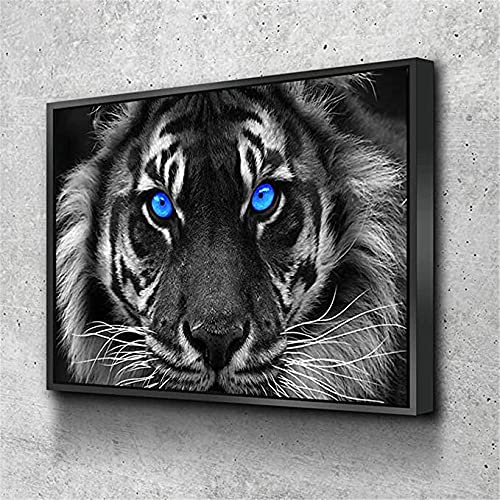 Blue Eyed Tiger Canvas Wall Art - Modern Animal Painting Poster for Home Decor, Living Room & Bedroom - Frameless Printed Artwork Gift for Men - Perfect for Contemporary Spaces & Wildlife Lovers