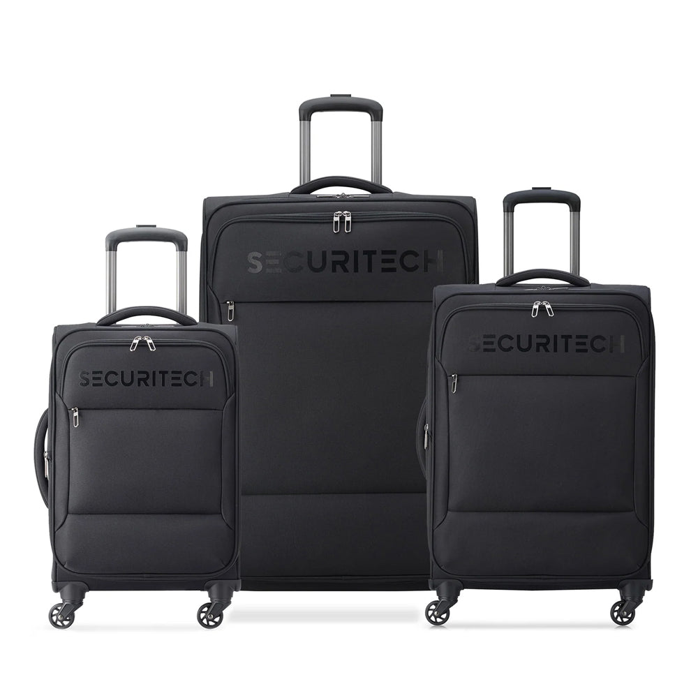 Delsey Paris Securitech Vanguard DY40038 76cm Expandable Carry-On Luggage with 4 Double Spinner Wheels - Black Softside Trolley Suitcase for Business Travel & Weekend Getaways