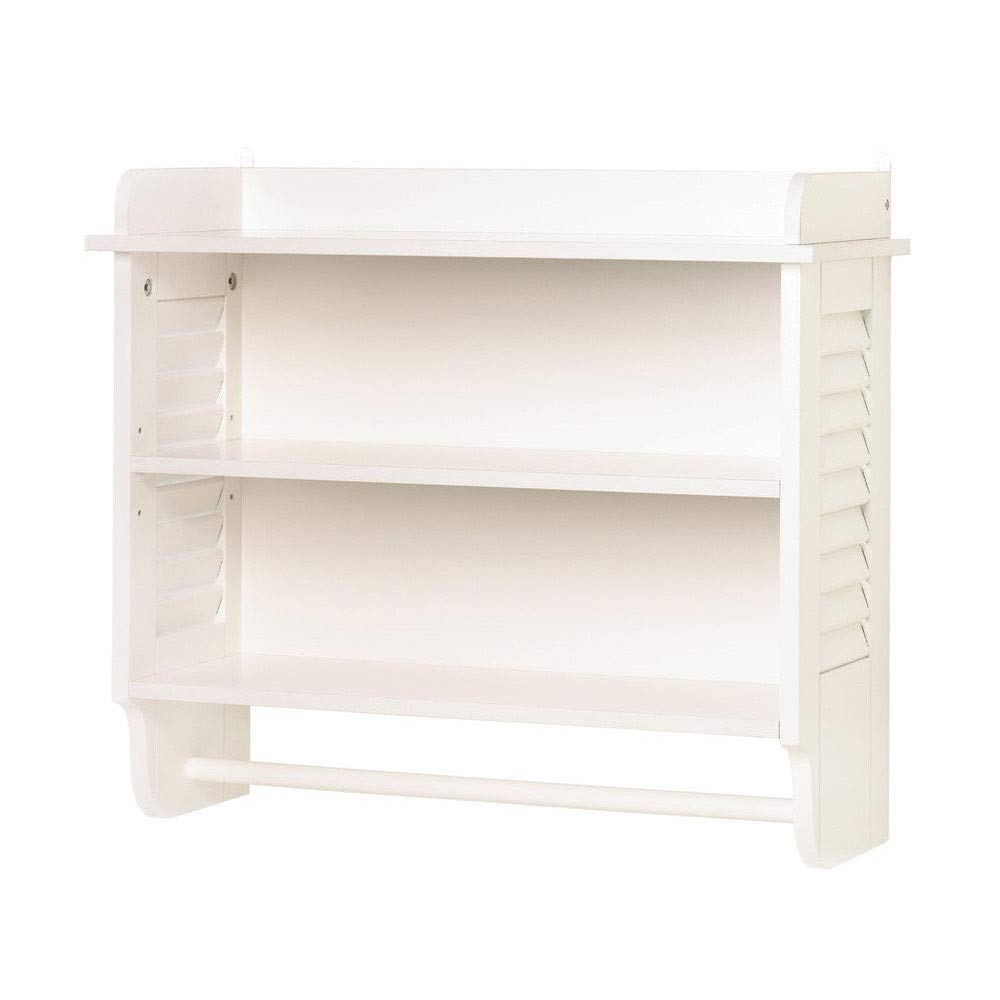 Nantucket Bathroom Wall Shelf & Towel Hanger Bar - Bright White Decor Set 23.8