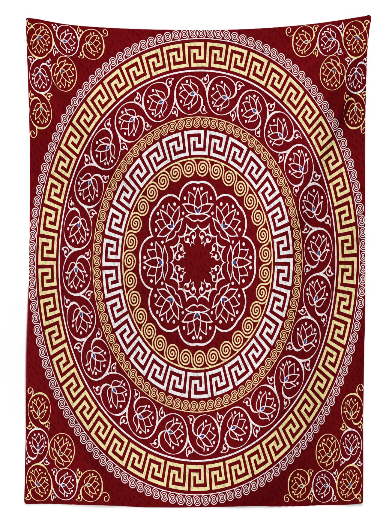 Ambesonne Bohemian Outdoor Tablecloth - Round & Square Mandala Floral Print Washable Picnic Table Cover, 58