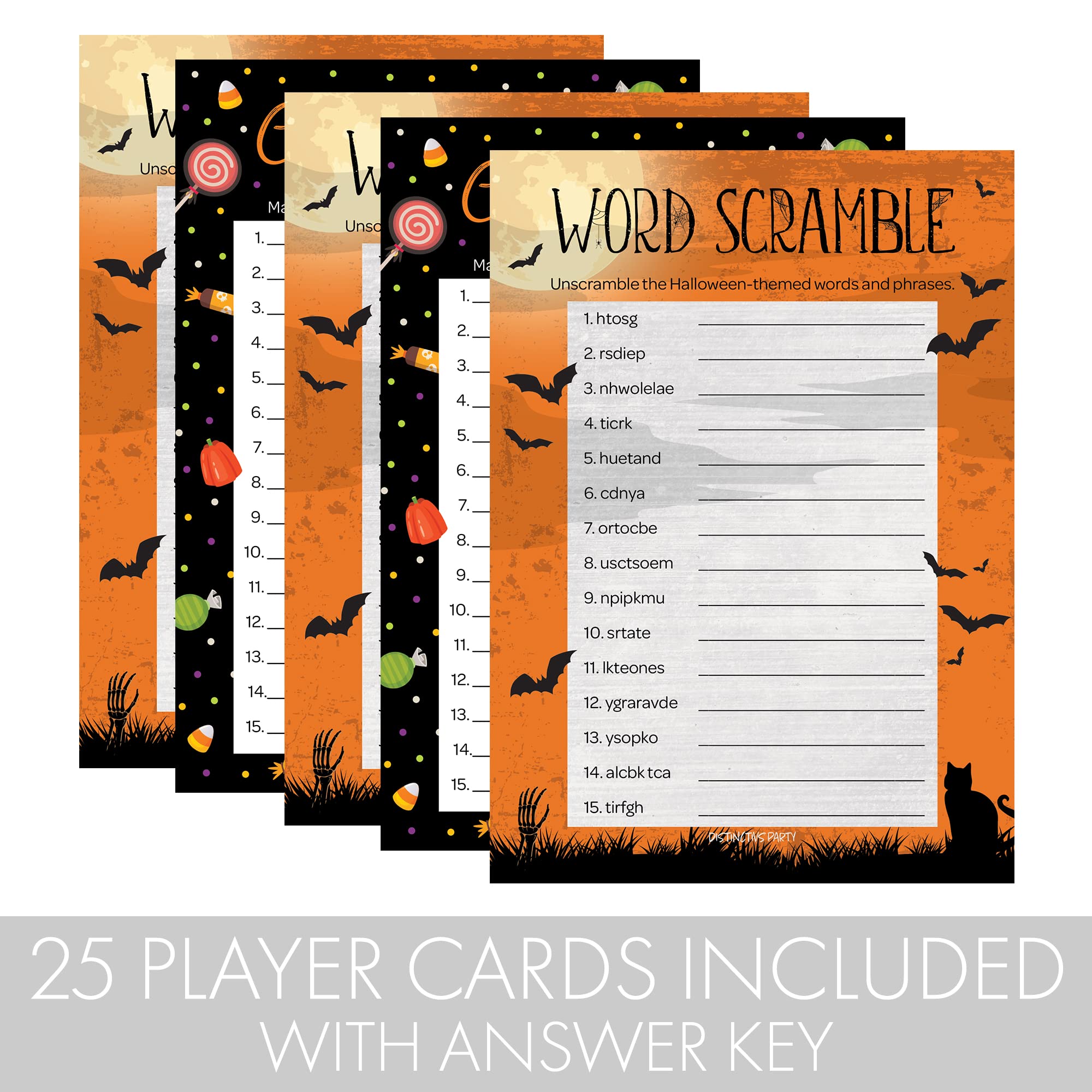 Halloween Party Games Bundle - Word Scramble & Candy Match 2 in 1 Set for Kids & Adults | Fun Group Activities for Classroom, Family Gatherings & Halloween Events