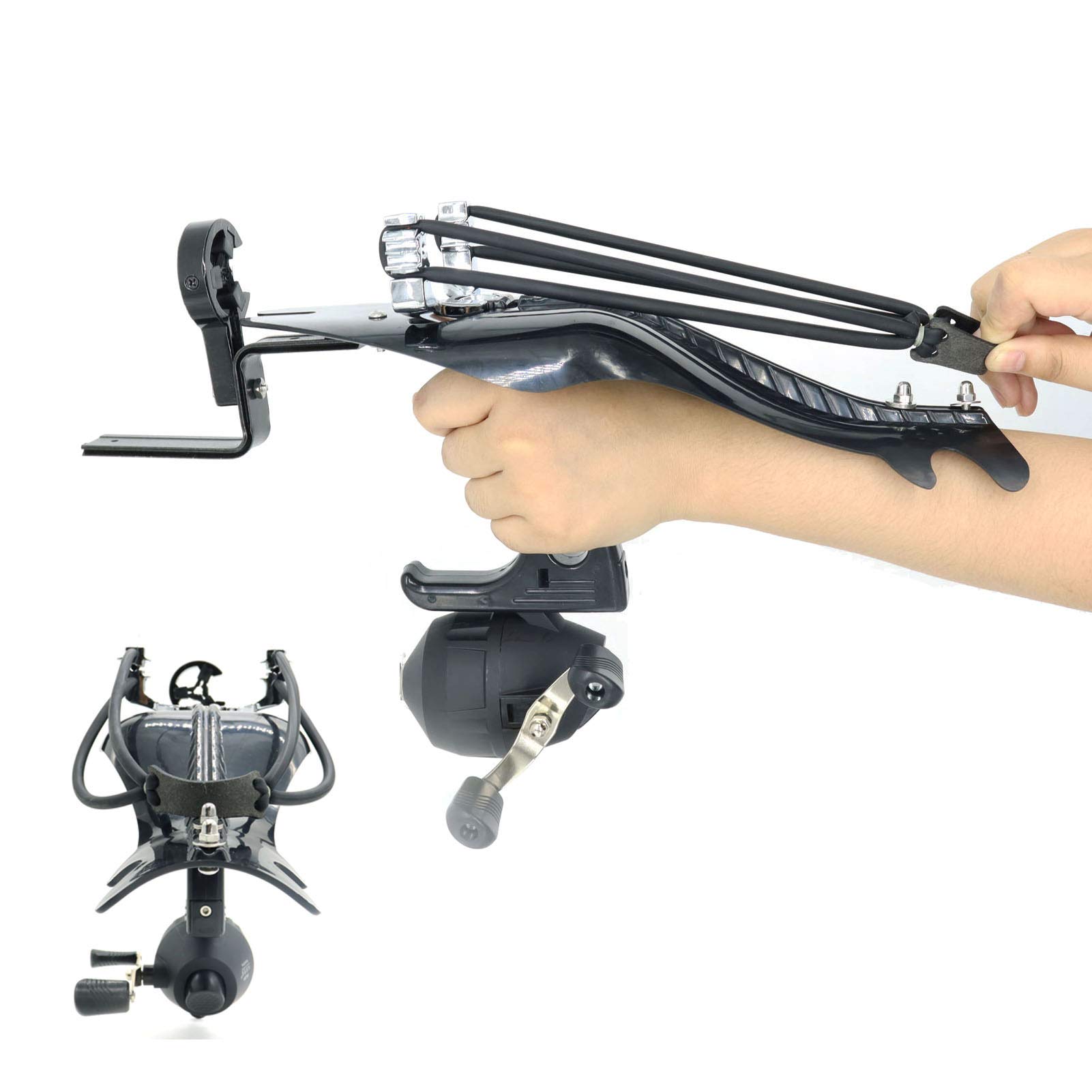 Powerful Hunting & Fishing Slingshot Kit - High Velocity Wrist Sling Bow with Arrows, Brush, Fishing Reel, Flashlight Bracket & 7 Rubber Bands | Outdoor Survival Gear, Camping Accessories, Small Game Hunting Equipment