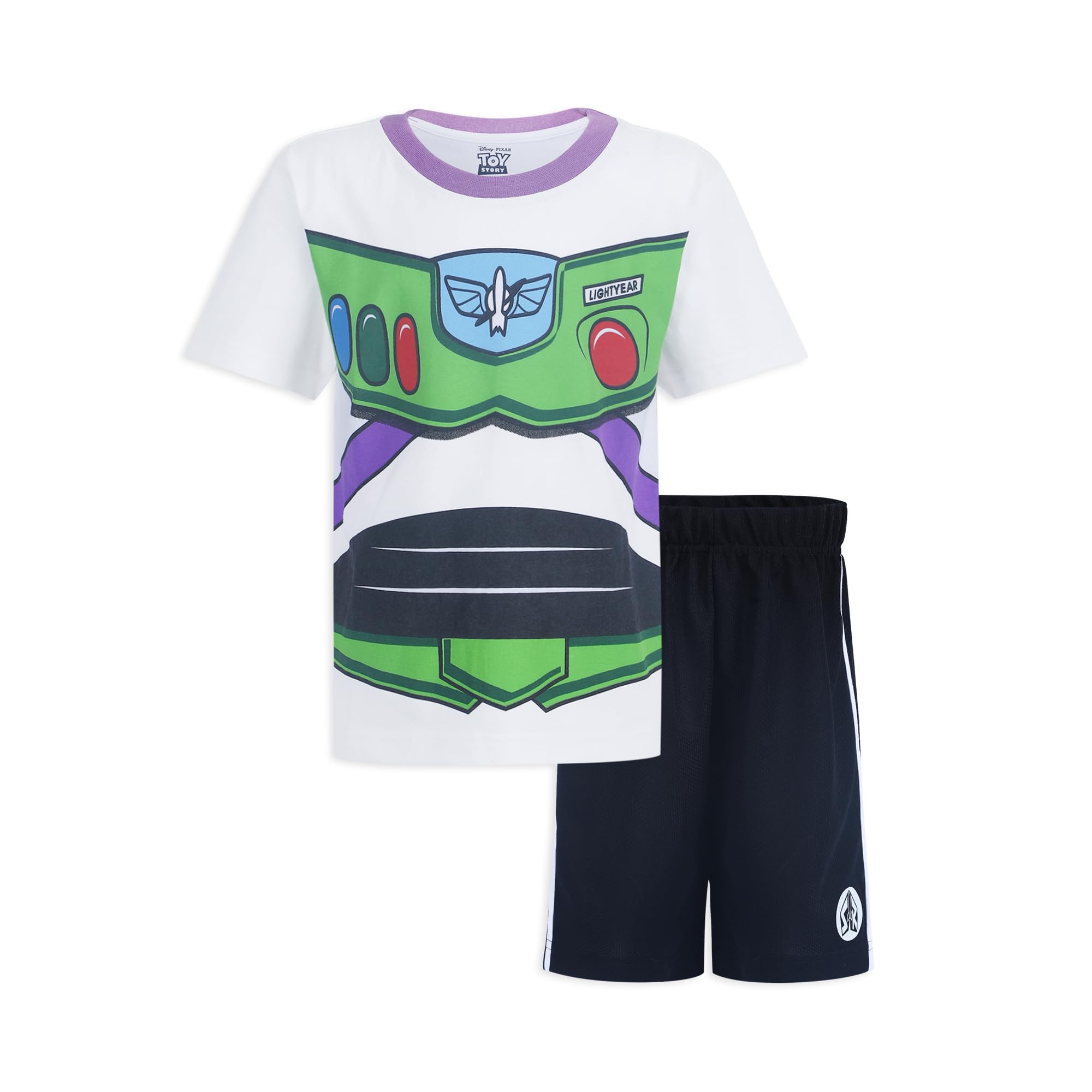 Disney Toy Story Buzz Lightyear Boys' T-Shirt and Shorts Set for Toddler & Kids 2-6 Years - White/Black - Cute Cartoon Character Outfit for Playtime, Birthday Party & Daily Wear