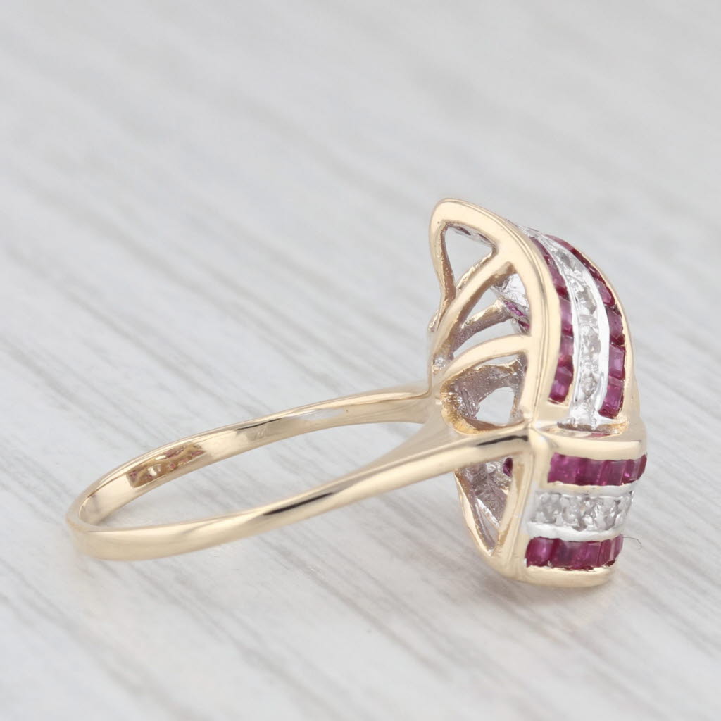 0.49ctw Genuine Ruby & Diamond Knot Ring in 14k Yellow Gold - Size 4.5 - Elegant Cocktail Ring for Women - Perfect for Weddings, Anniversaries & Special Occasions