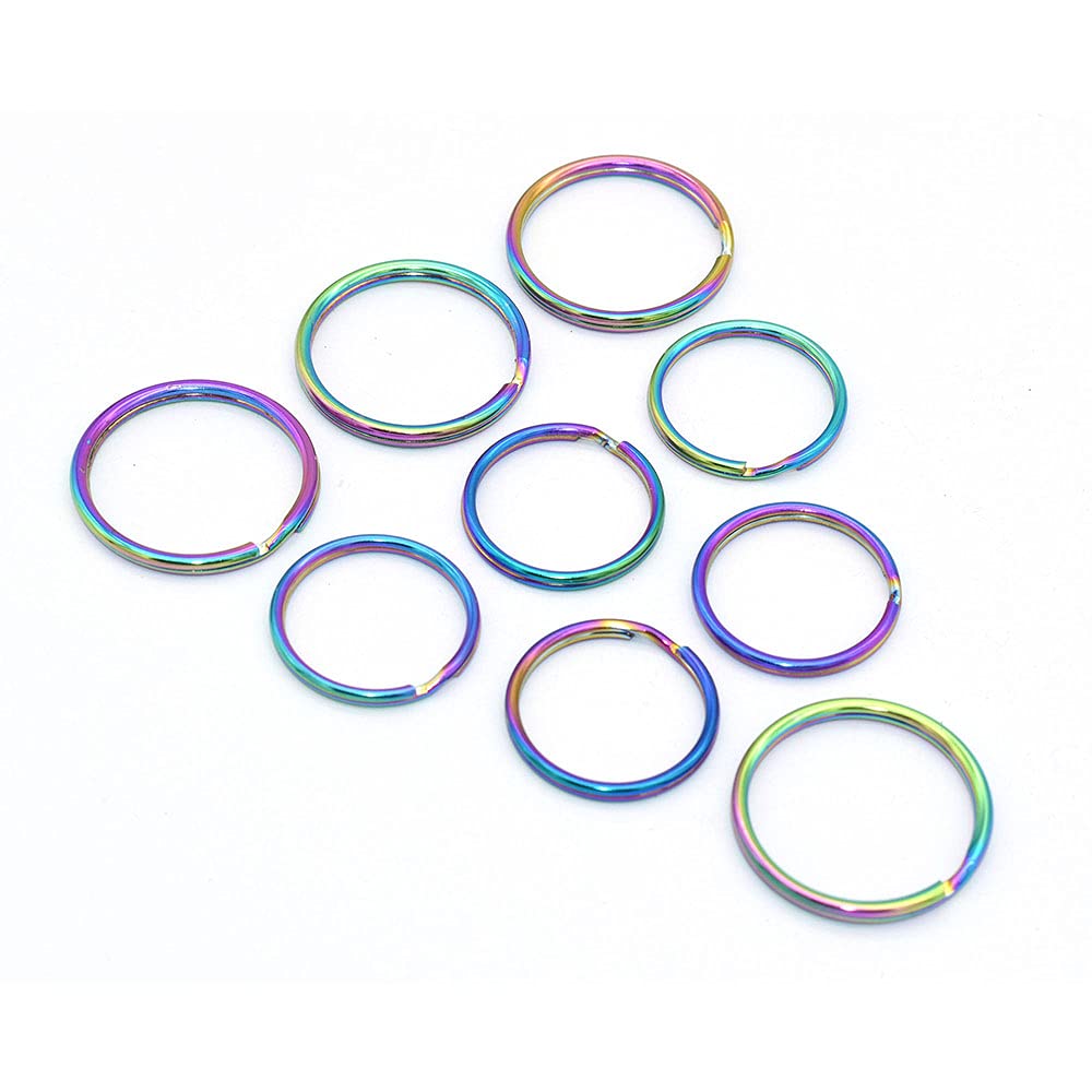 Rainbow Metal Keychain Ring - Split Ring Key Holder for DIY & Crafts