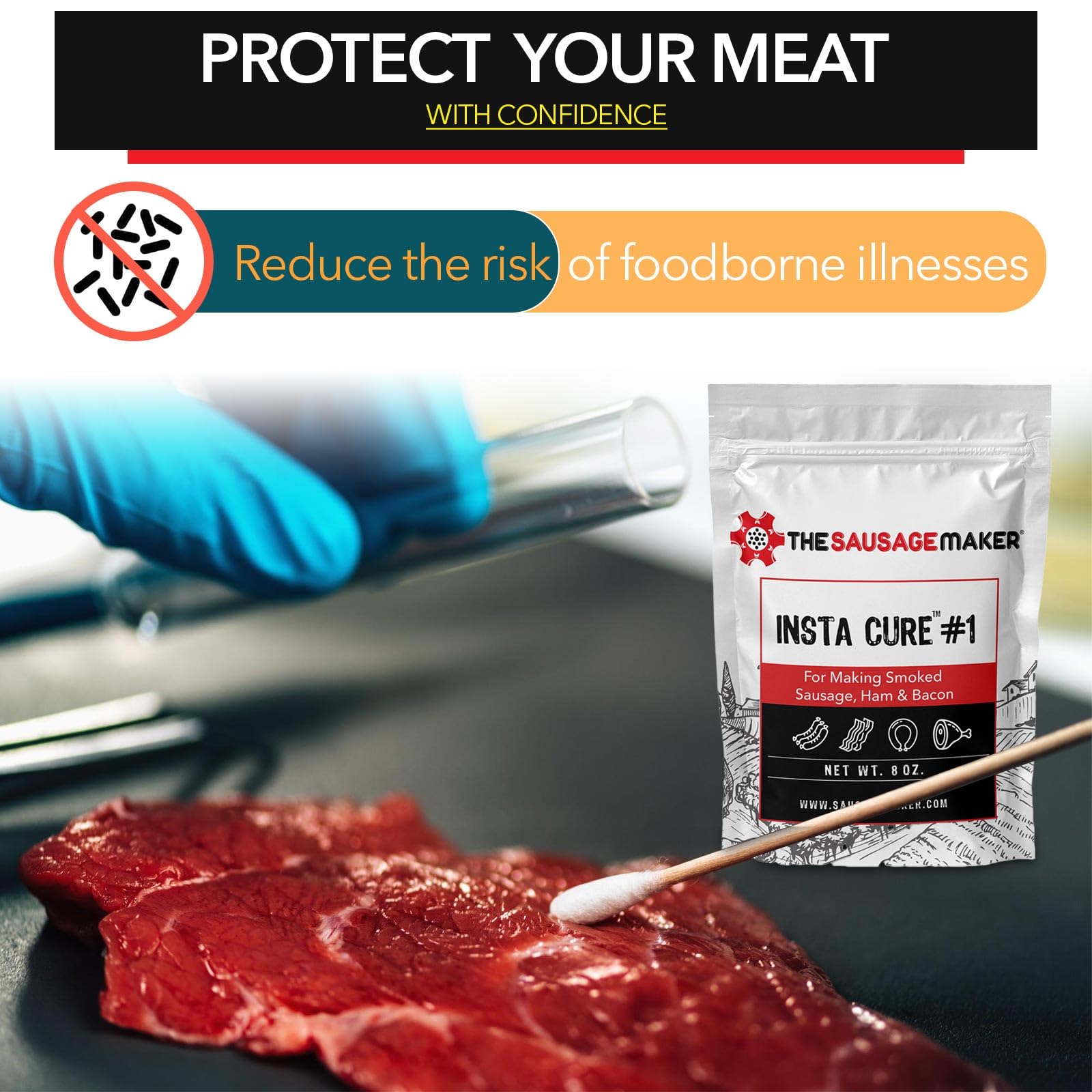 Insta Cure #1 - 1 Lb Pink Curing Salt | Prague Powder for Meat, Sausage, Ham & Bacon | Quick Cure Made in USA by The Sausage Maker® | Perfect for Home Curing, Charcuterie & Food Preservation