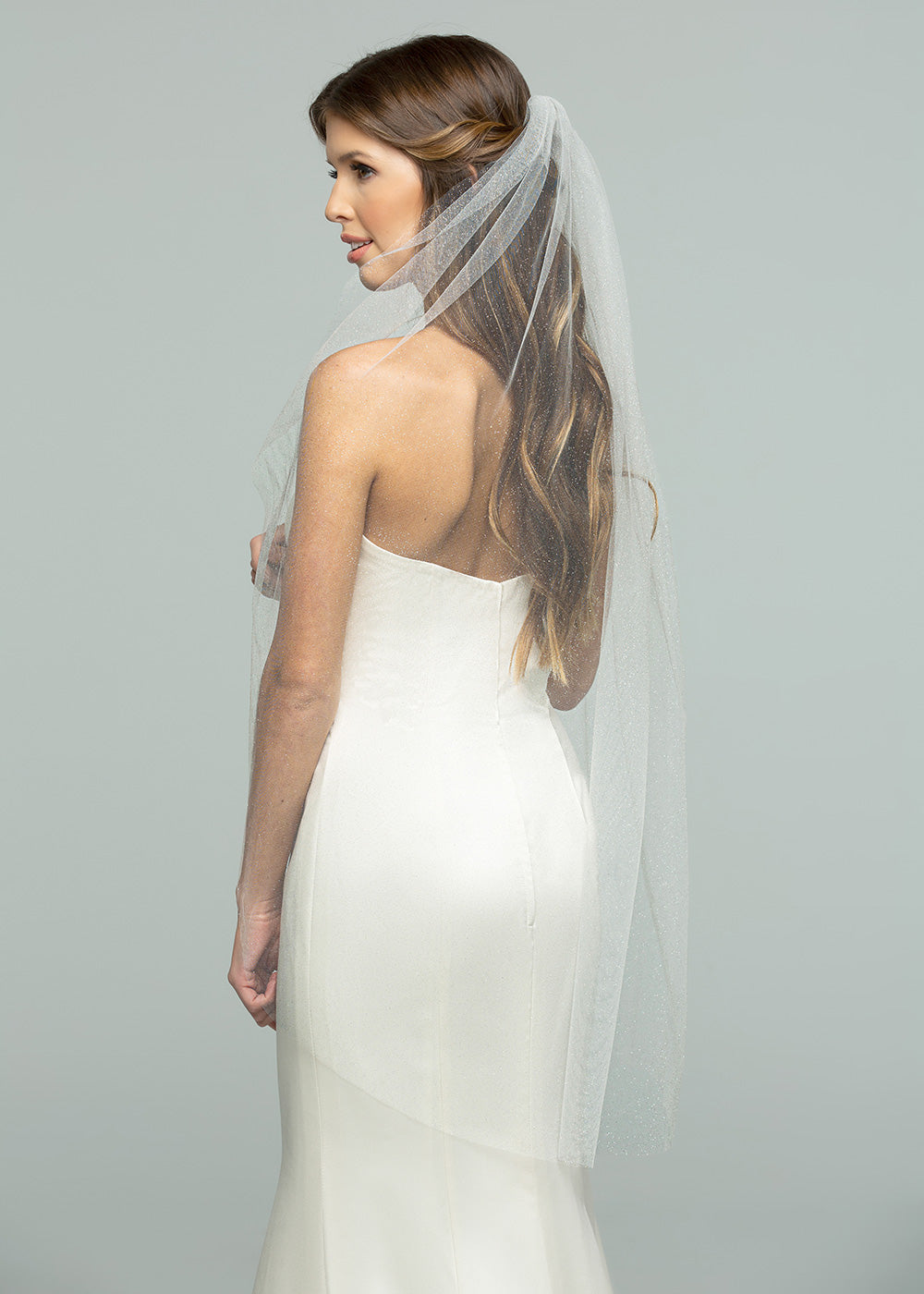 V1007 Sparkling Glitter Tulle Fingertip Wedding Veil - Perfect for Bridal Accessories, Bridesmaids & Special Occasions
