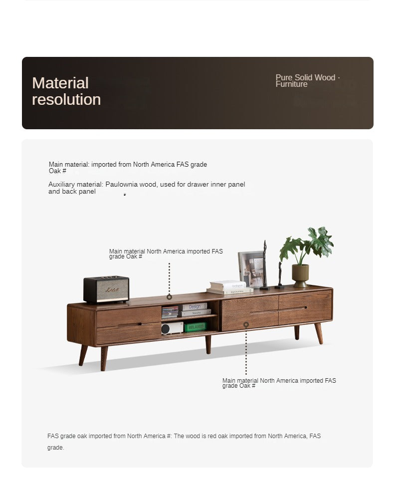 Solid Oak Wood TV Stand with Sliding Doors - Rustic Modern Entertainment Center for Living Room, Bedroom, or Home Theater