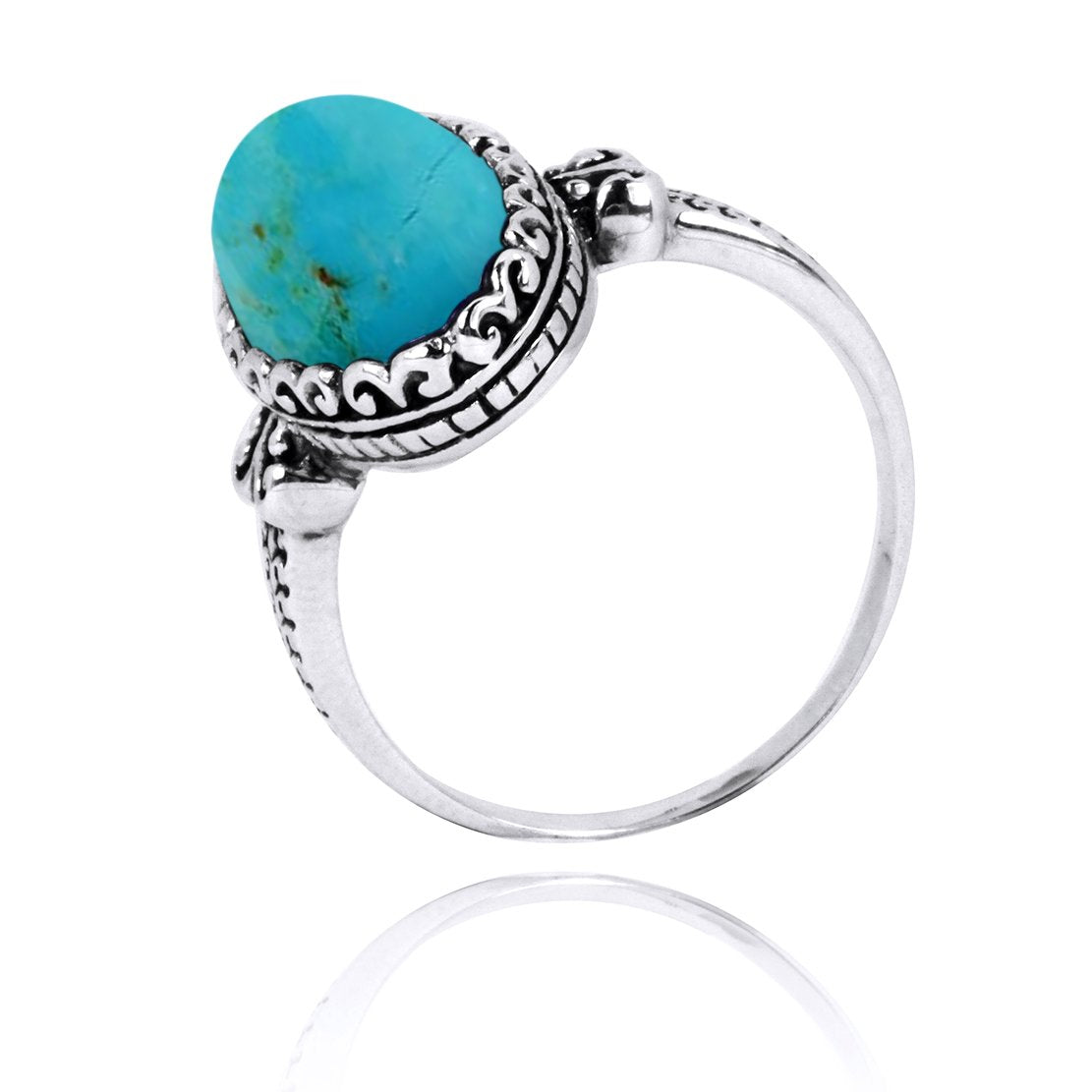 Turquoise Oxidized Silver Solitaire Ring for Women | Handmade Sterling Silver Jewelry | Boho Chic Wedding, Engagement & Everyday Wear