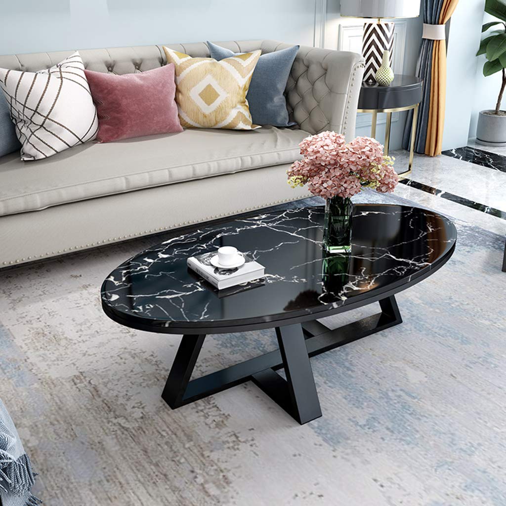 Nordic Style Light Luxury Marble Coffee Table - Oval Shaped Laptop Desk for Living Room, Bedroom & Balcony | Easy to Clean Modern Side Table for Sofa, Office & Small Spaces