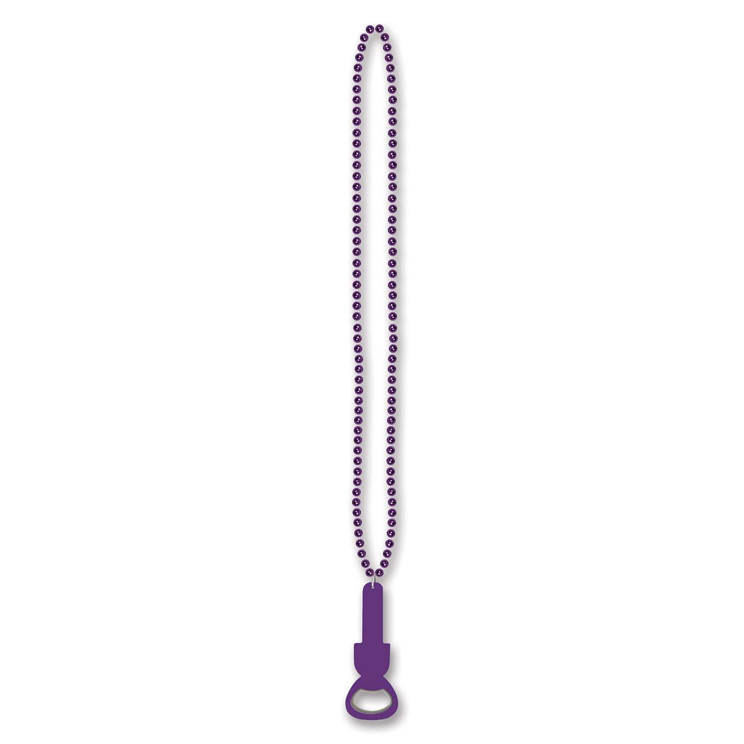 12 Pack Beaded Necklace with Bottle Opener - Purple Mardi Gras Party Accessories for Women, Men, Festivals & Carnivals