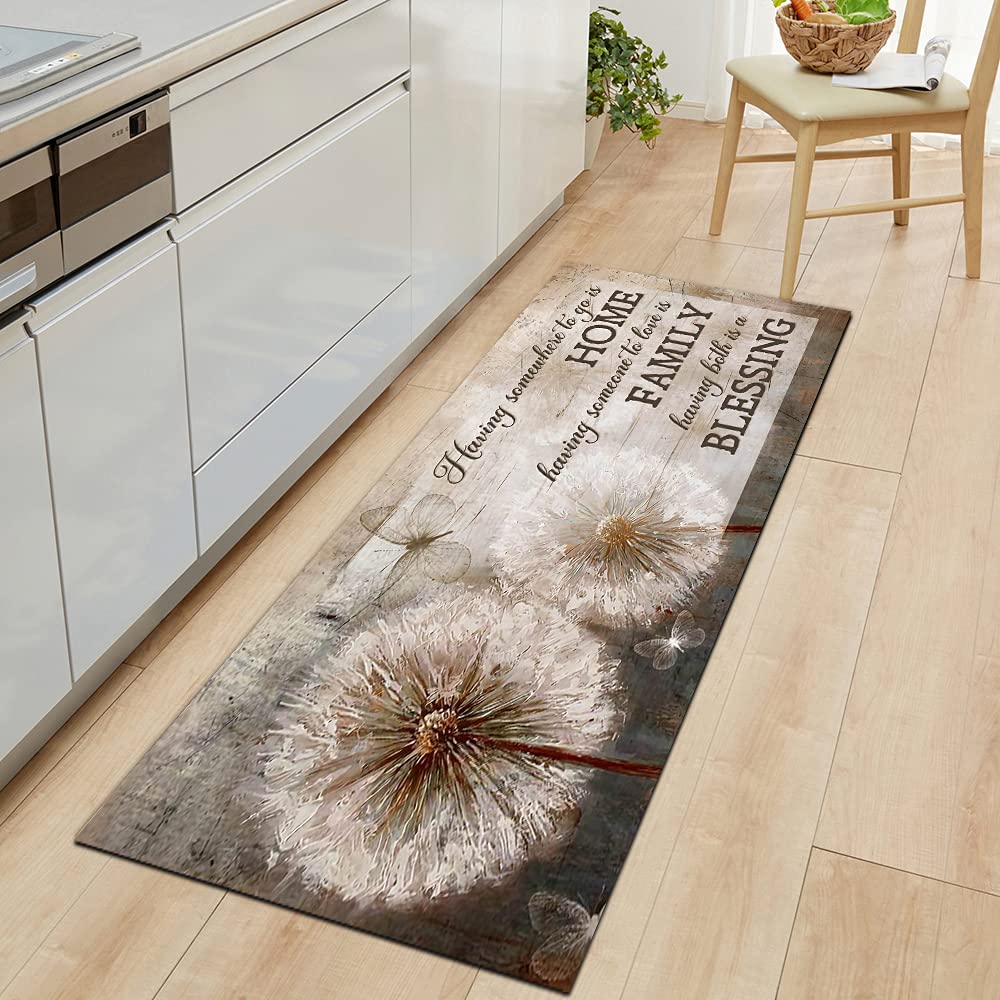 Farmhouse Kitchen Rugs - Non-Slip Dandelion & Butterfly Bathroom Runner Rug 24x59 Inch, Washable Home Decor for Living Room Bedroom Kitchen Sink Laundry - Perfect for Farmhouse, Cottage & Boho Style Homes