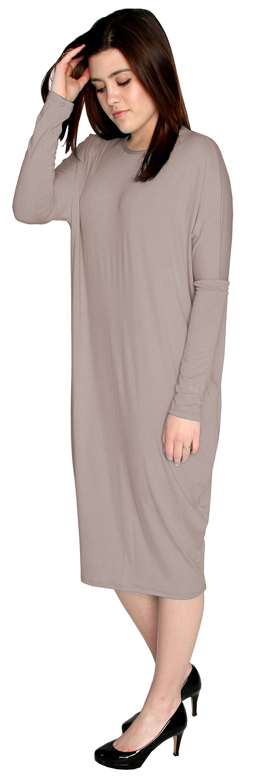 Women's Modest Knee-Length Cocoon Dress - Comfy Midi Cover Up for Casual & Travel