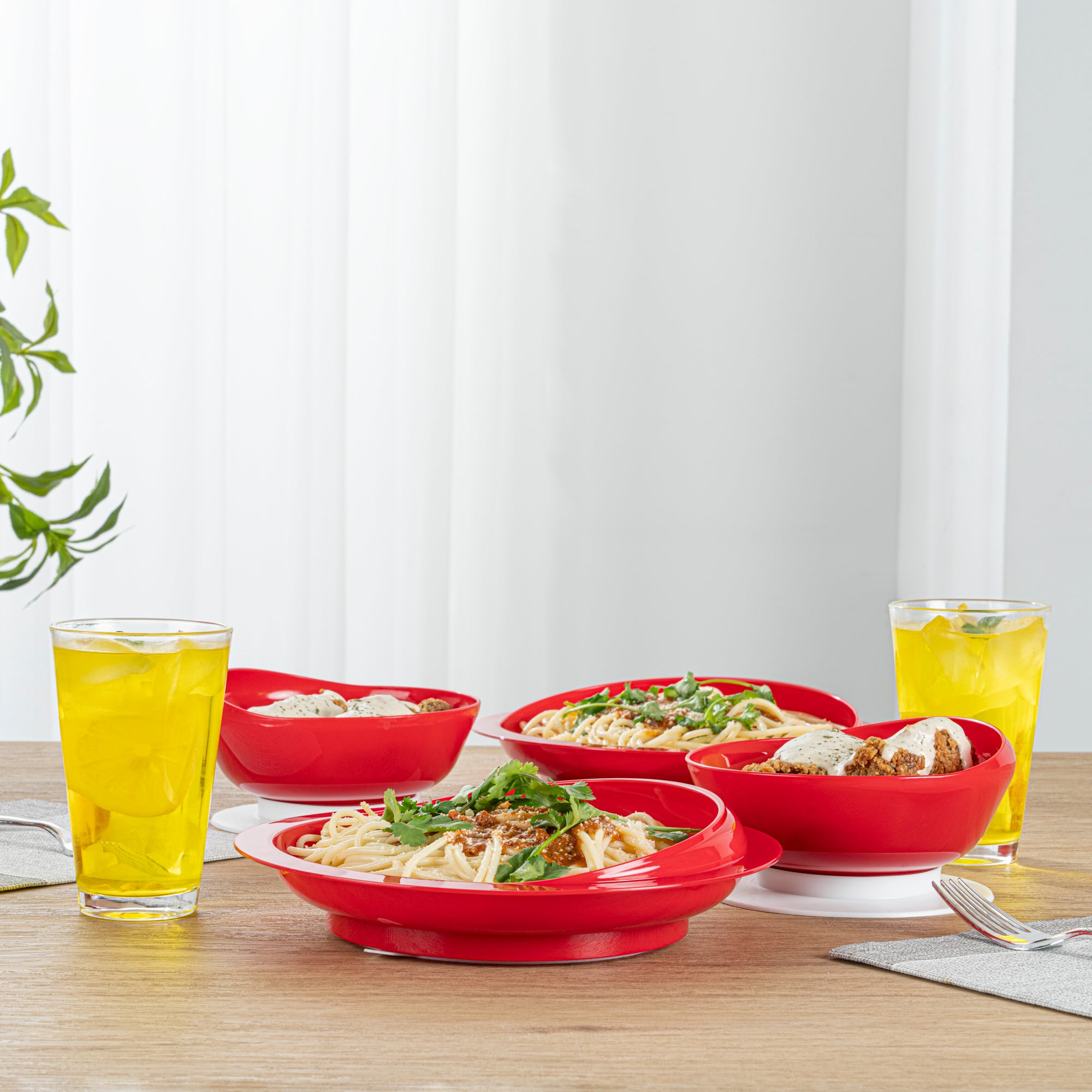Adapt Tek Red Plastic 2-Piece Scoop Plate & Bowl Set with Spillproof Design & Suction Base - Includes 1 Plate & 1 Bowl for Toddlers - Perfect for Baby Feeding, Travel & Mess-Free Meals
