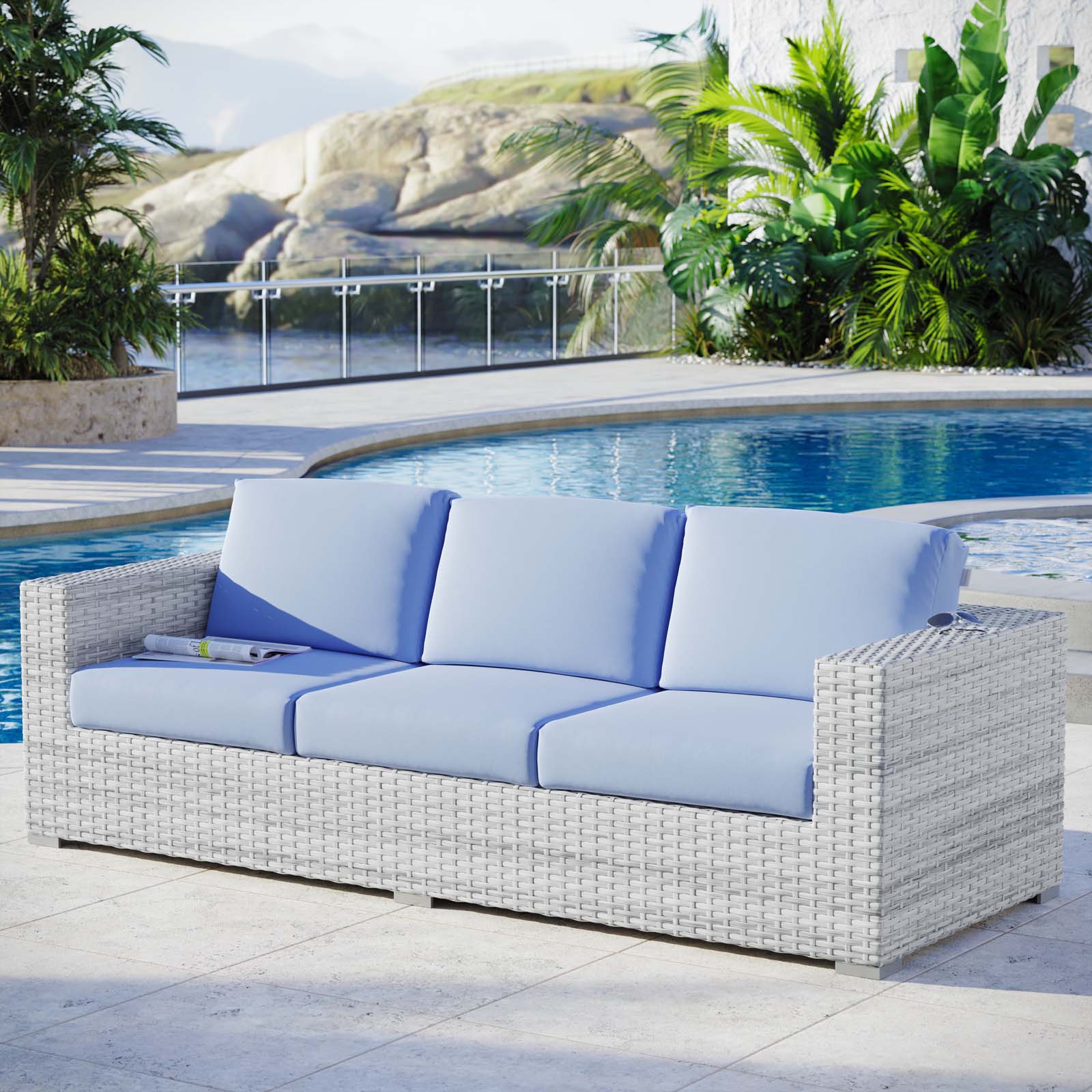 Convene Outdoor Patio Sofa Set - Waterproof Wicker Furniture for Backyard, Garden & Poolside - Comfortable All-Weather Lounge Seating for Relaxing Outdoors