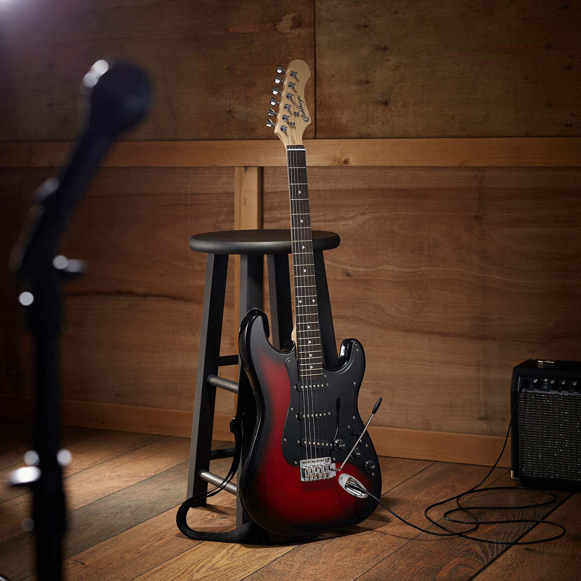 Ashthorpe 39-Inch Full Size Electric Guitar Kit - Red-Black Finish with Padded Gig Bag, Tremolo Bar, Strap, Strings, Cable & Accessories | Perfect for Beginners, Live Performances & Home Practice