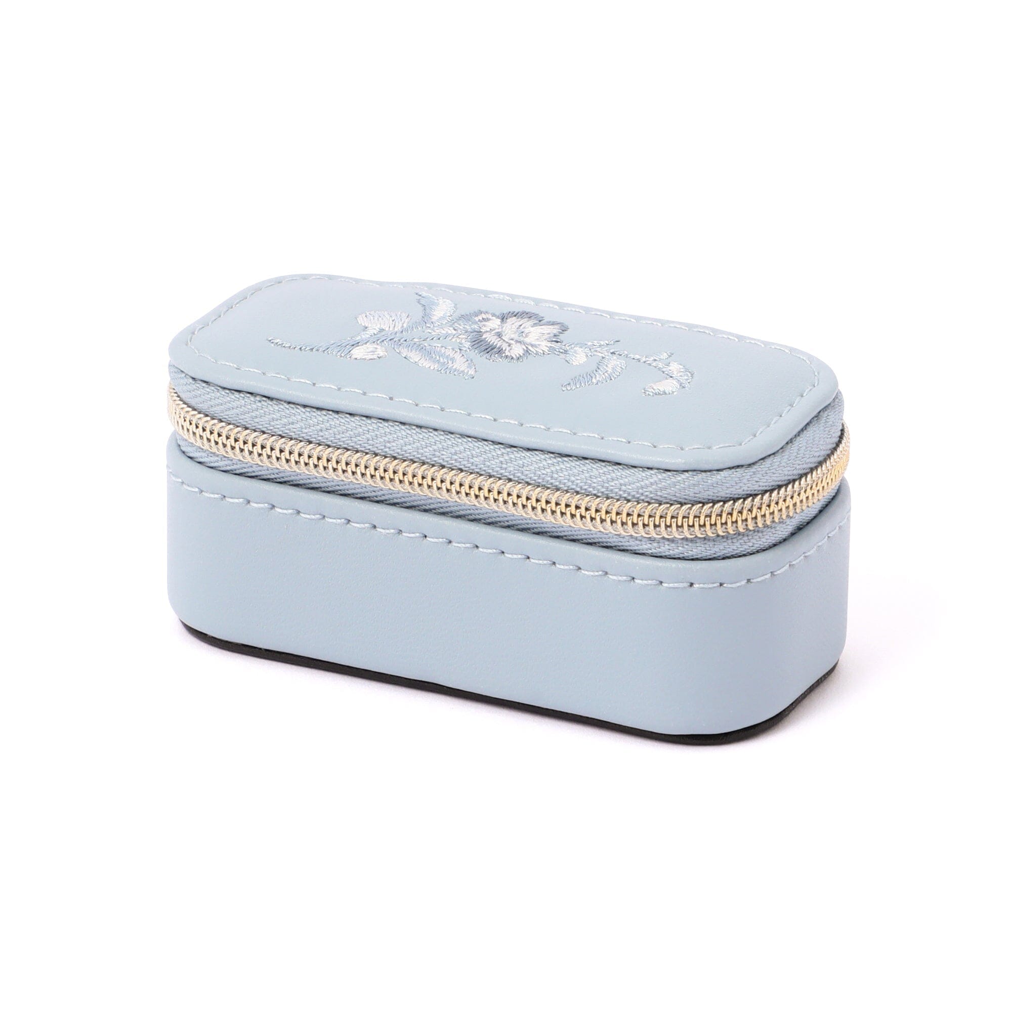 Blue Embroidery Flower Mini Travel Jewelry Box - Portable Organizer for Rings, Necklaces & Earrings | Perfect for Vacation, Business Trips & Gift Giving
