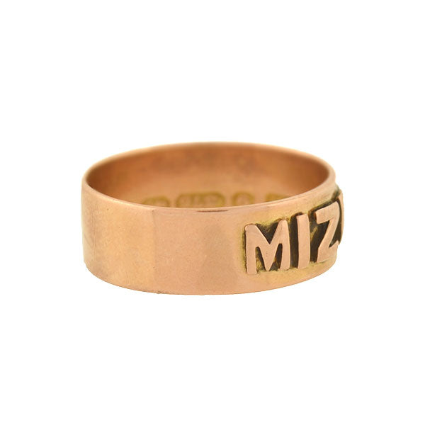 Victorian Style 9kt Gold MIZPAH Wide Band Ring - Elegant Antique Jewelry for Women, Perfect for Weddings, Anniversaries & Special Occasions
