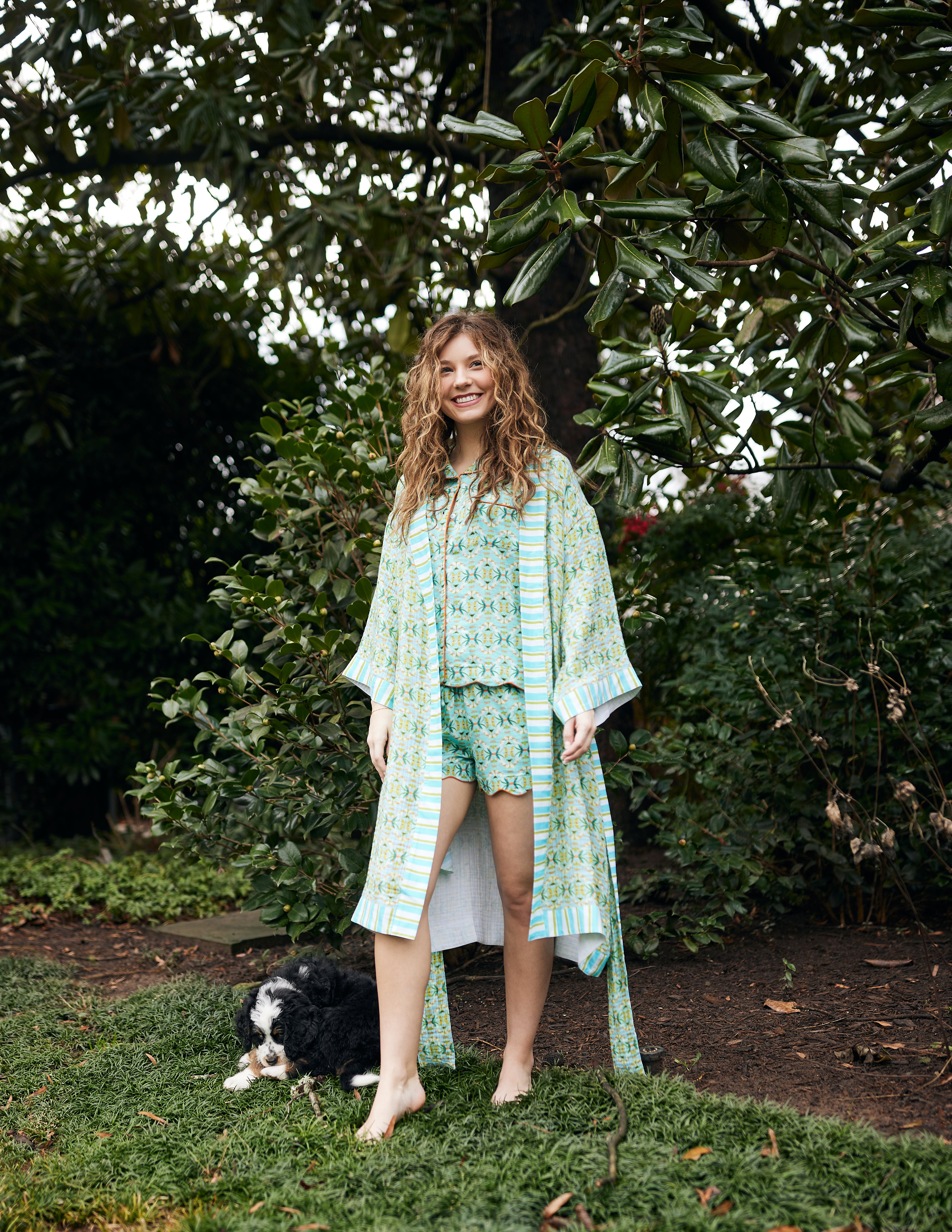 Scalloped Pajama Set Short Sleeve - English Gardens Teal Floral Print Sleepwear for Women | Comfortable Lounge & Sleepwear for Summer Nights