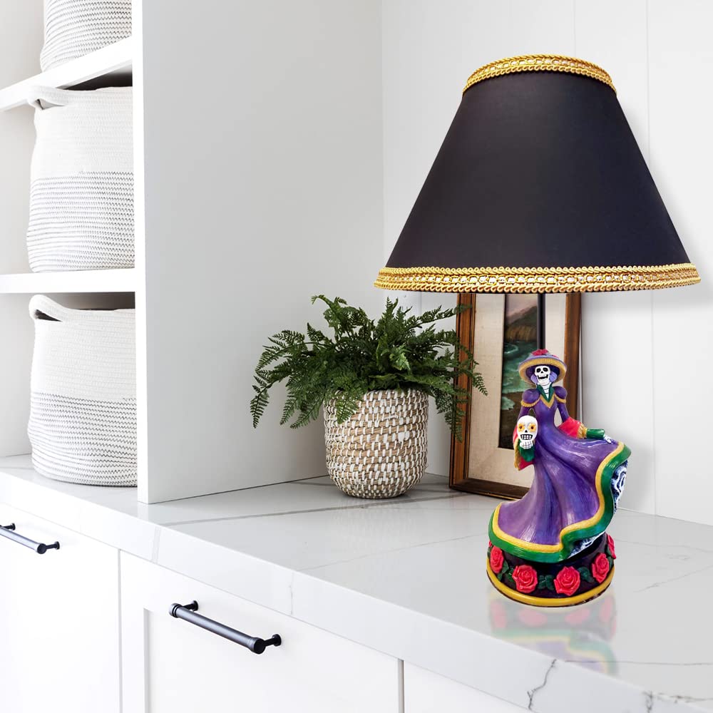 World of Wonders Catrina Figurine Decorative Table Lamp with Shade - 20 Inch Day of The Dead Inspired Lighting for Bedroom, Living Room & Nightstand - Perfect for Mexican Home Decor, Halloween & Día de Muertos Celebrations