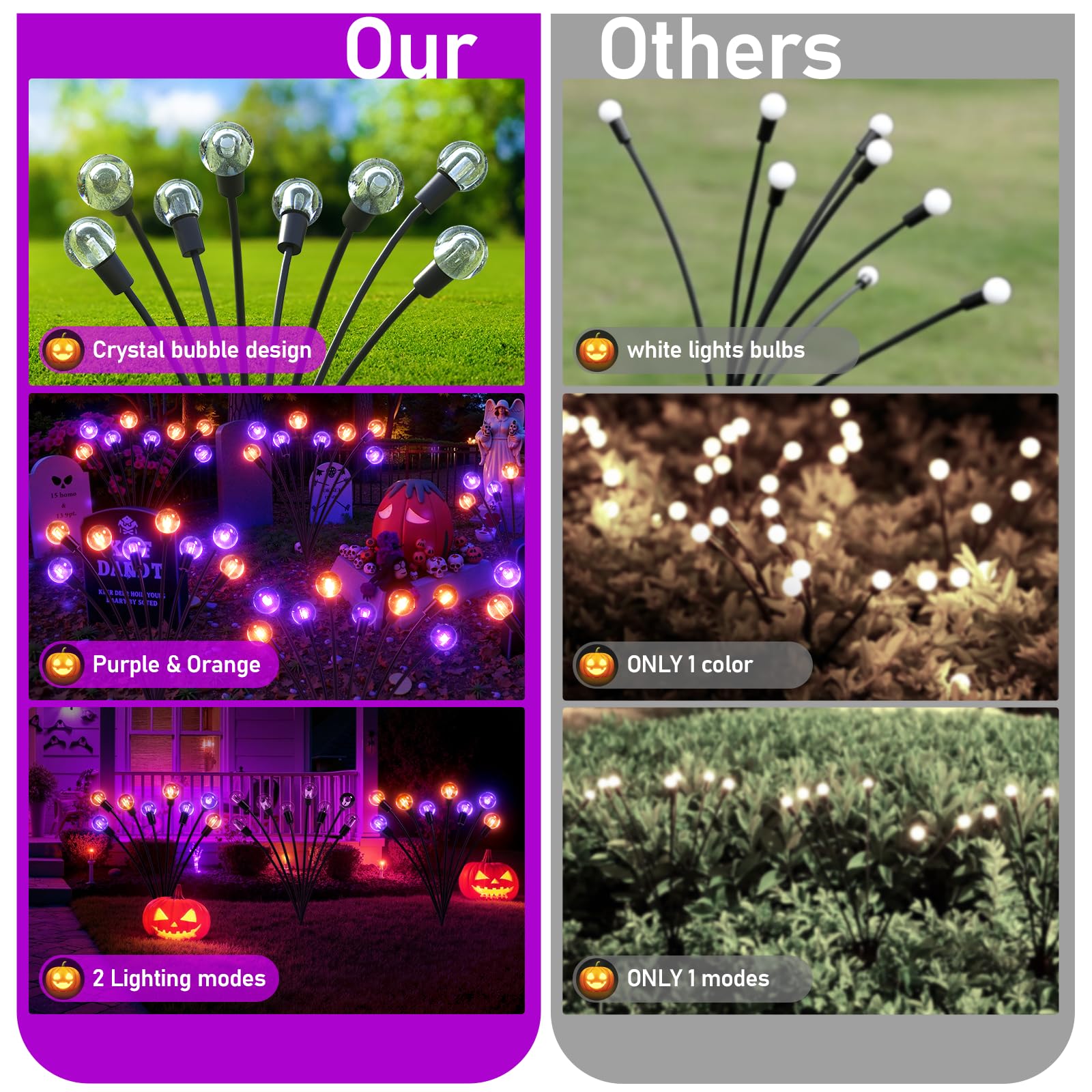 4 Pack Halloween Solar Lights Outdoor - Purple & Orange 32 LED Swaying Decorations with 2 Modes - Waterproof Yard Garden Party Decor for Halloween, Christmas, Patio & Pathway Lighting