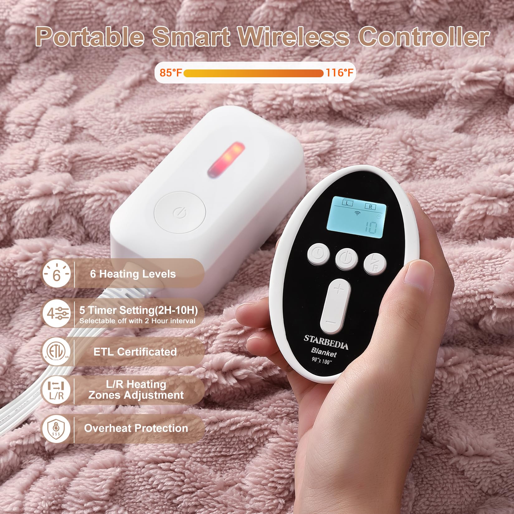 King Size Electric Blanket with Dual Control - 10 Heating Levels & Auto Shut Off | Wireless Heated Sherpa Blanket with Overheat Protection (90