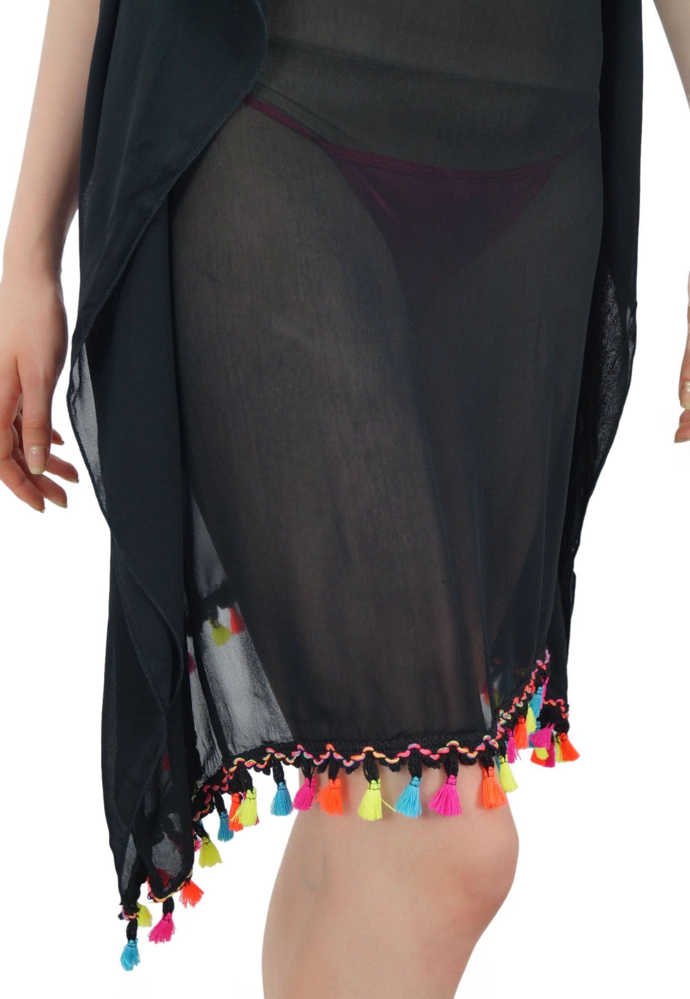 Bimba Sheer Kimono Kaftan - Women's Beach Cover Up with Tassel Details | Lightweight Summer Coverup for Pool, Vacation & Boho Fashion