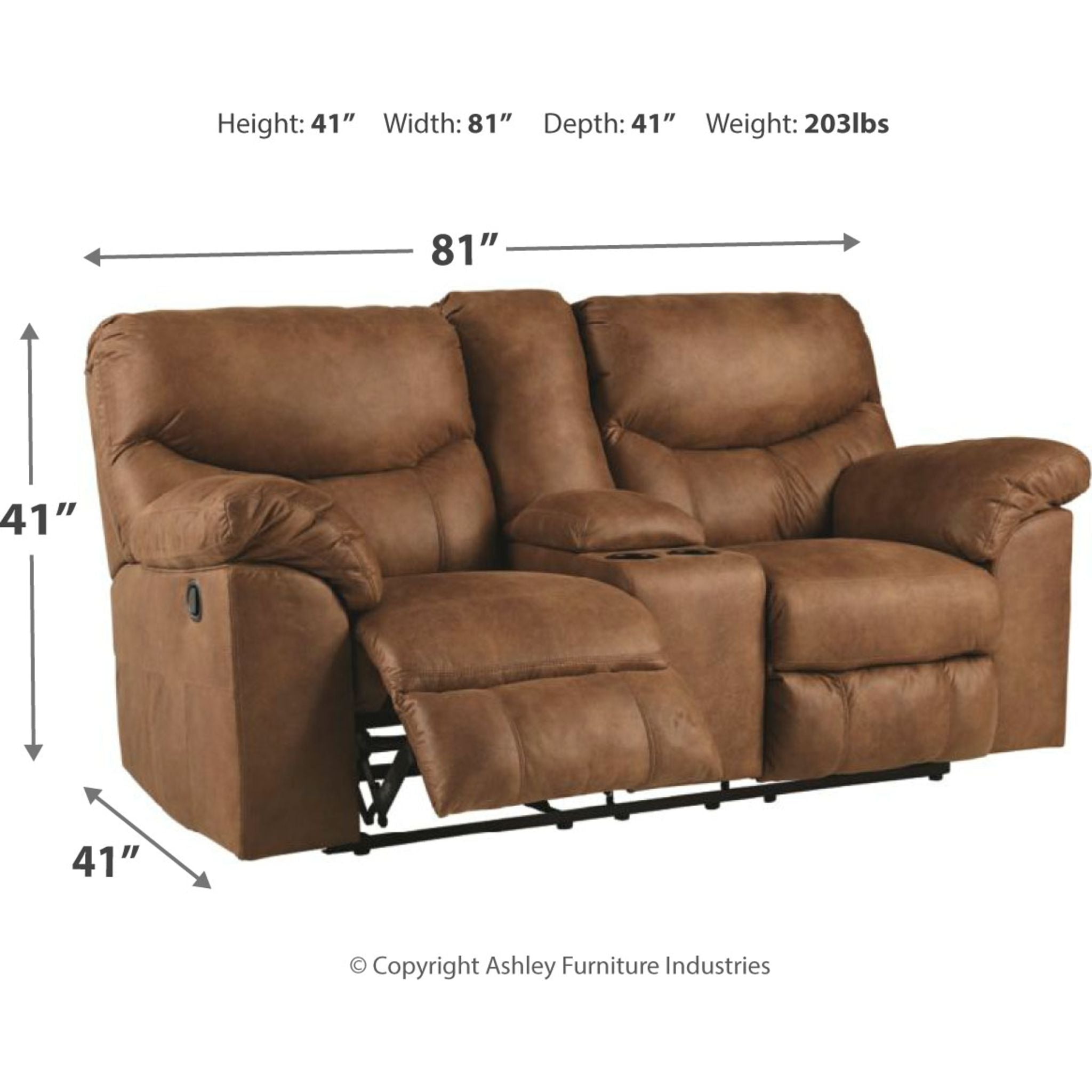 Boxberg Reclining Loveseat with Console in Bark Brown - Modern Reclining Sofa for Living Room, Home Theater & Small Spaces - Comfortable Two-Seater with Cup Holders and USB Ports