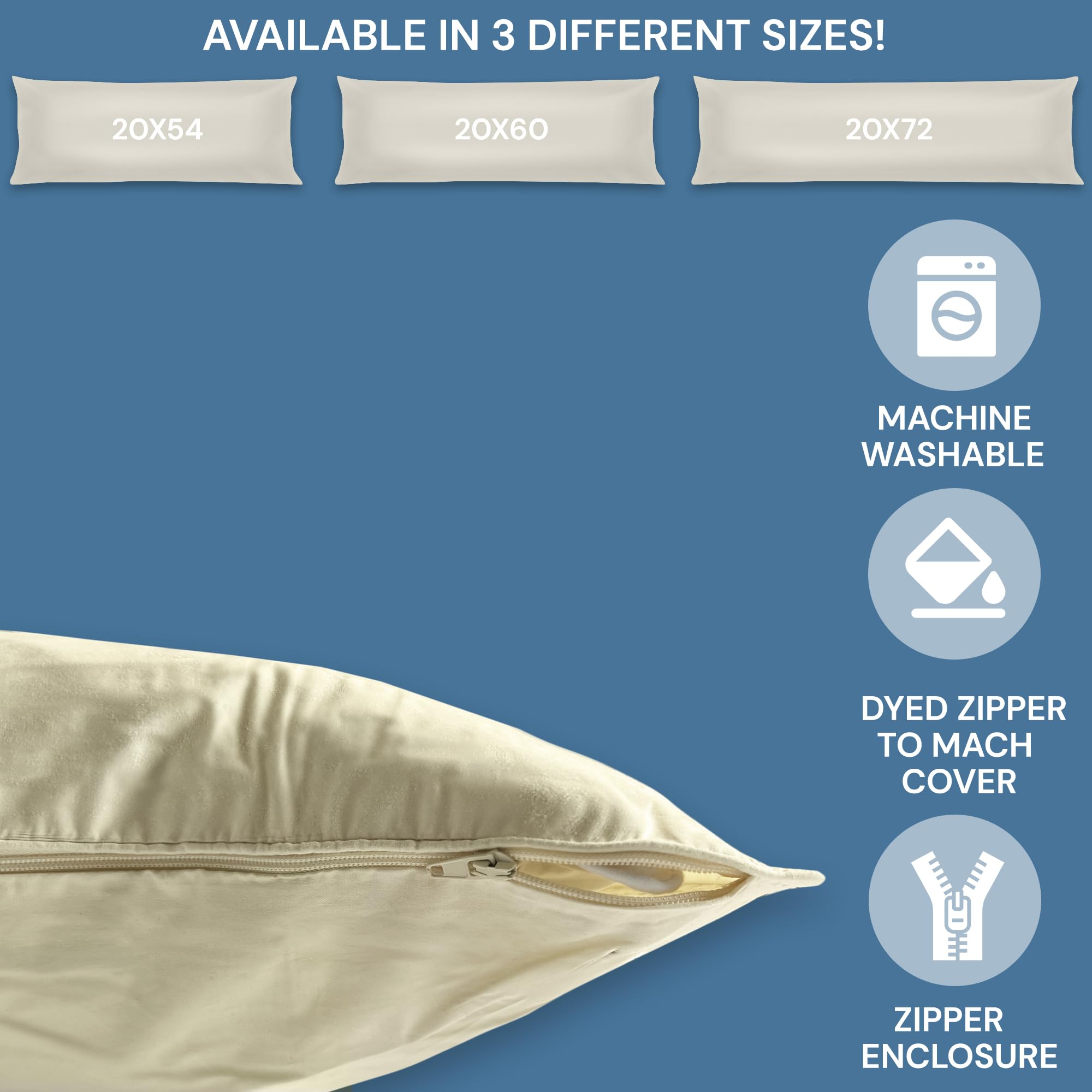 Pillowtex Ivory Cotton Body Pillow Cover 20x60 Inches - Soft Breathable Zippered Long Body Pillowcase for Adults & Pregnancy Support | Home Decor, Bedroom Essentials, Comfortable Sleeping Aid