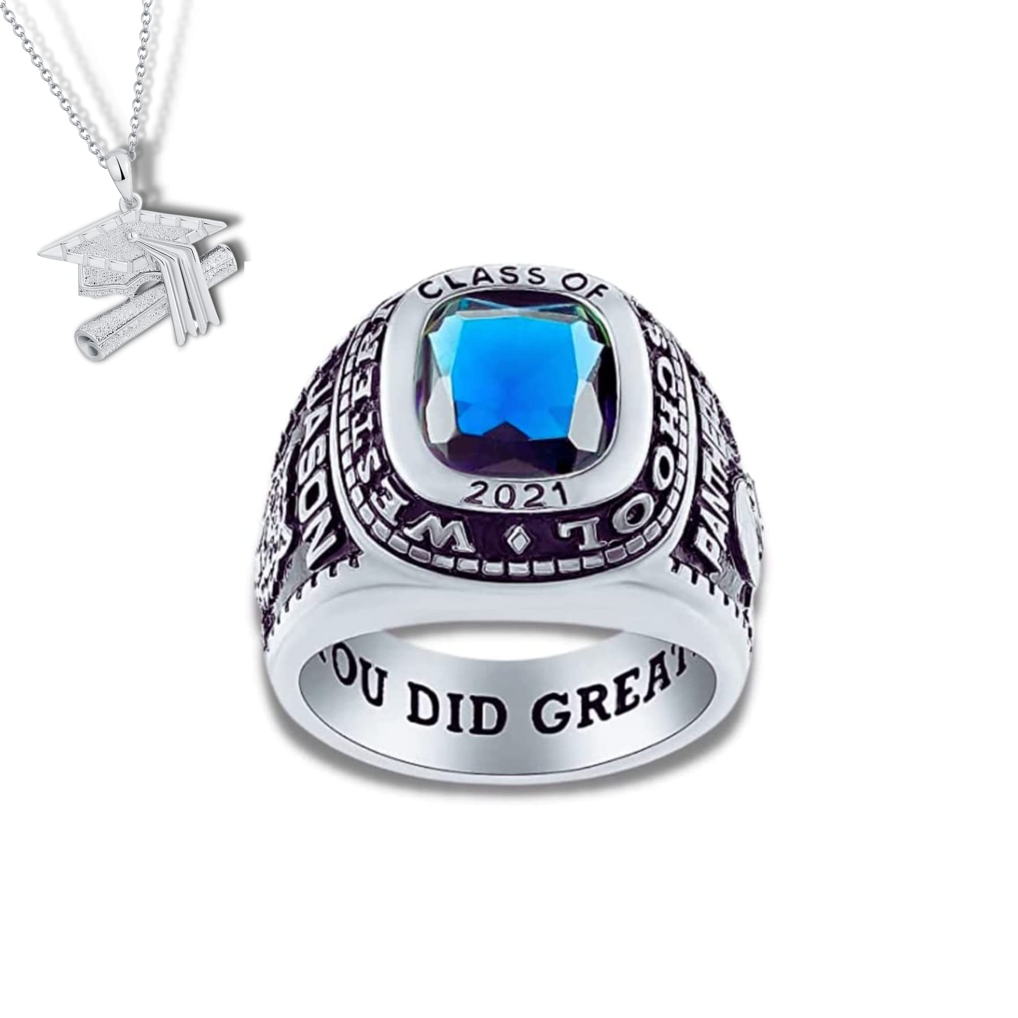 Authentic Premium Class Ring for Men – 925 Sterling Silver or 10KT Gold Customized High School & College Graduation Ring – Classic Collection – Personalized Engraved Men's Jewelry Gift for Graduation, Anniversary & Special Occasions