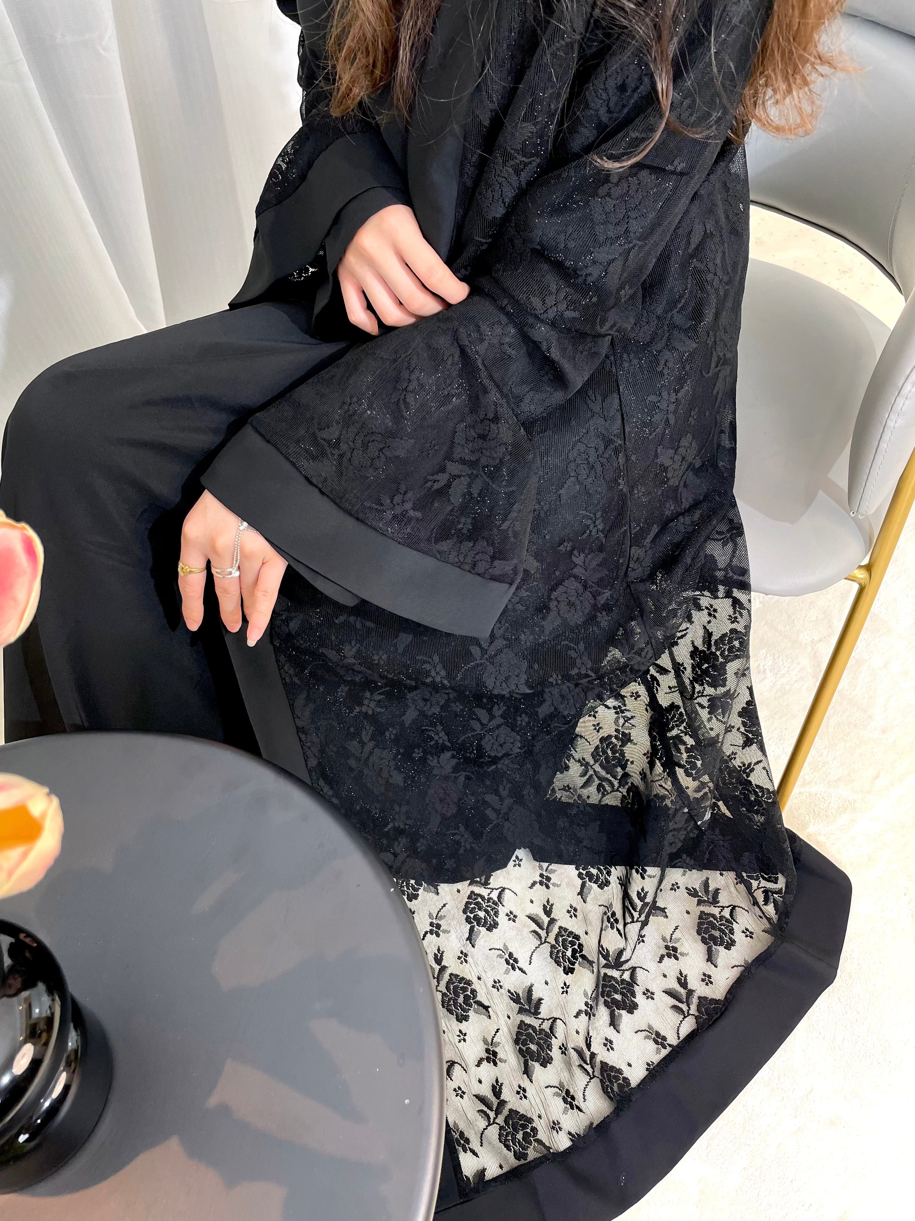 CL59 Elegant Lace Two-Piece Abaya Set - Modest Muslim Dress with Inner Gown & Cardigan for Women | Perfect for Eid, Ramadan & Special Occasions