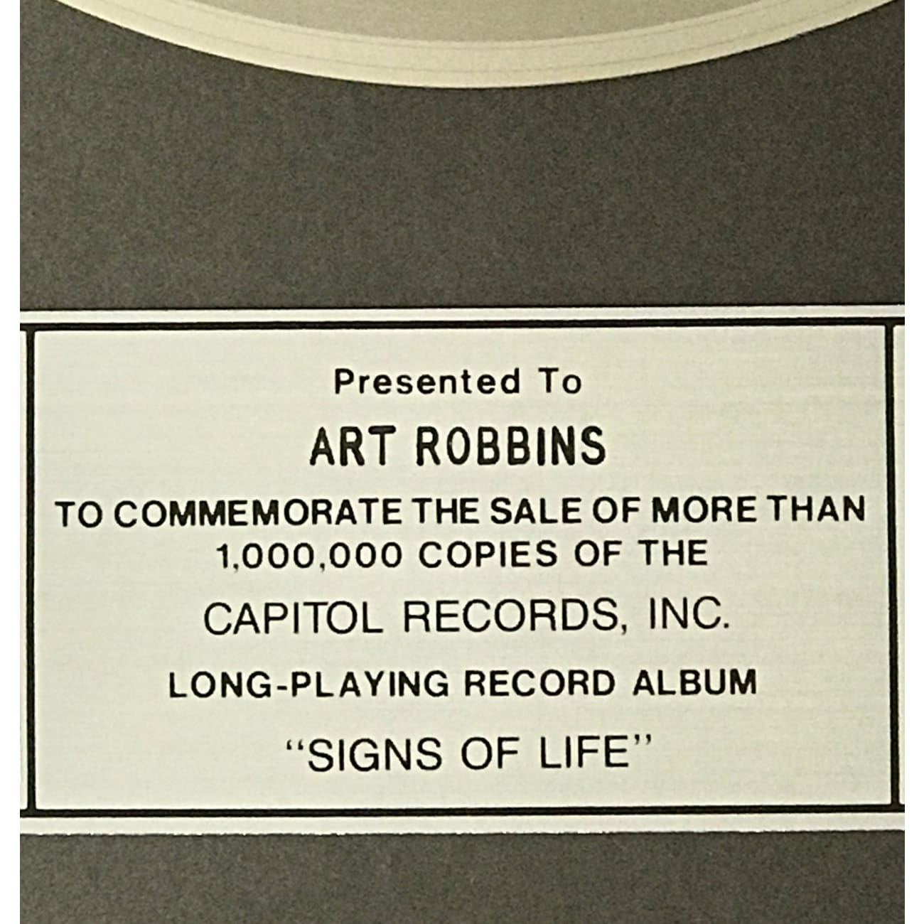 Billy Squier Signs Of Life RIAA Platinum Album Award - Certified Music Collectible for Fans & Memorabilia Enthusiasts - Perfect for Display in Music Rooms, Home Theaters & Collector Galleries