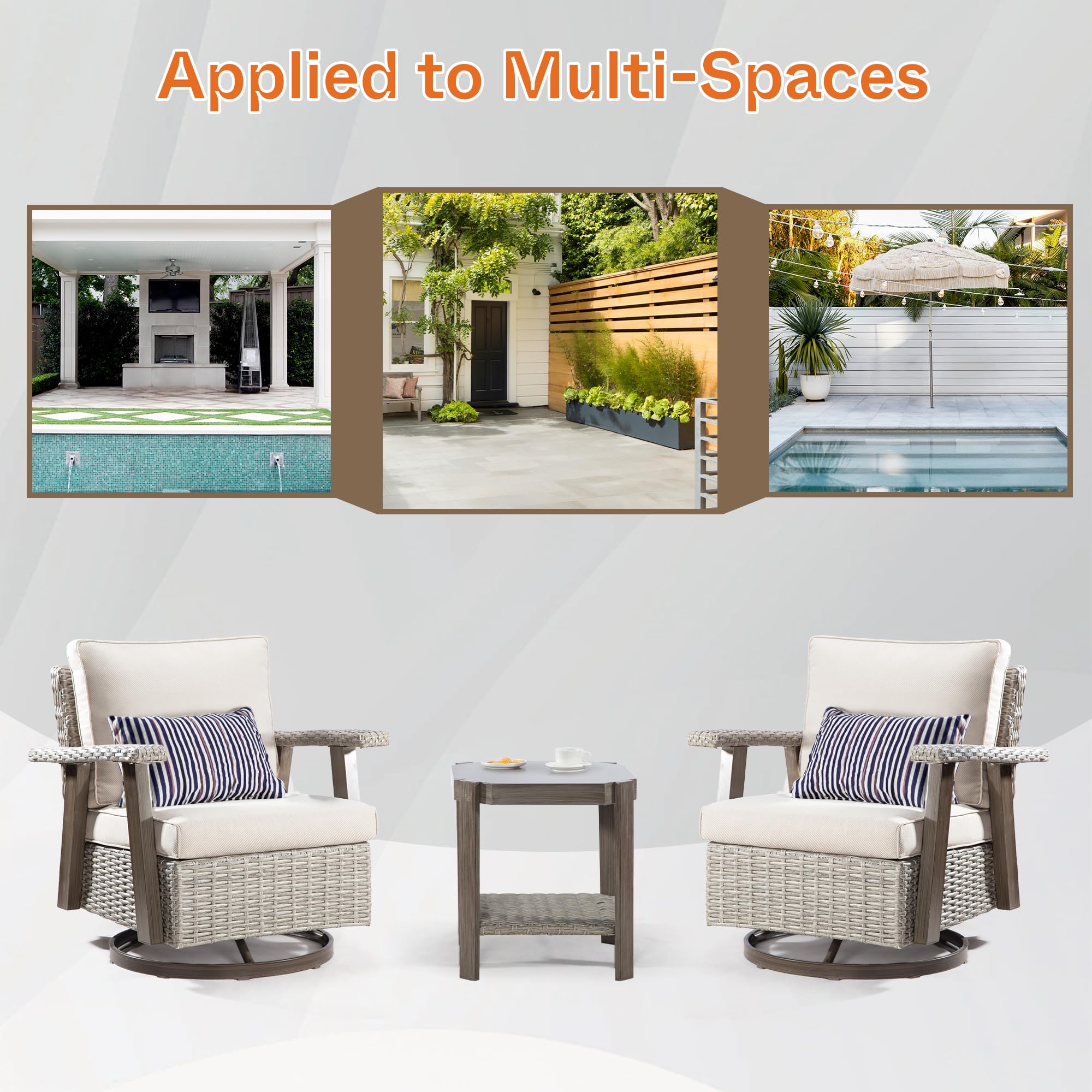 Premium 4-Piece Swivel Rocking Patio Chair Set with 2 Side Tables - Outdoor Wicker Furniture with Comfortable Cushions (Gray/Beige) for Backyard, Garden, Poolside & Deck Relaxation