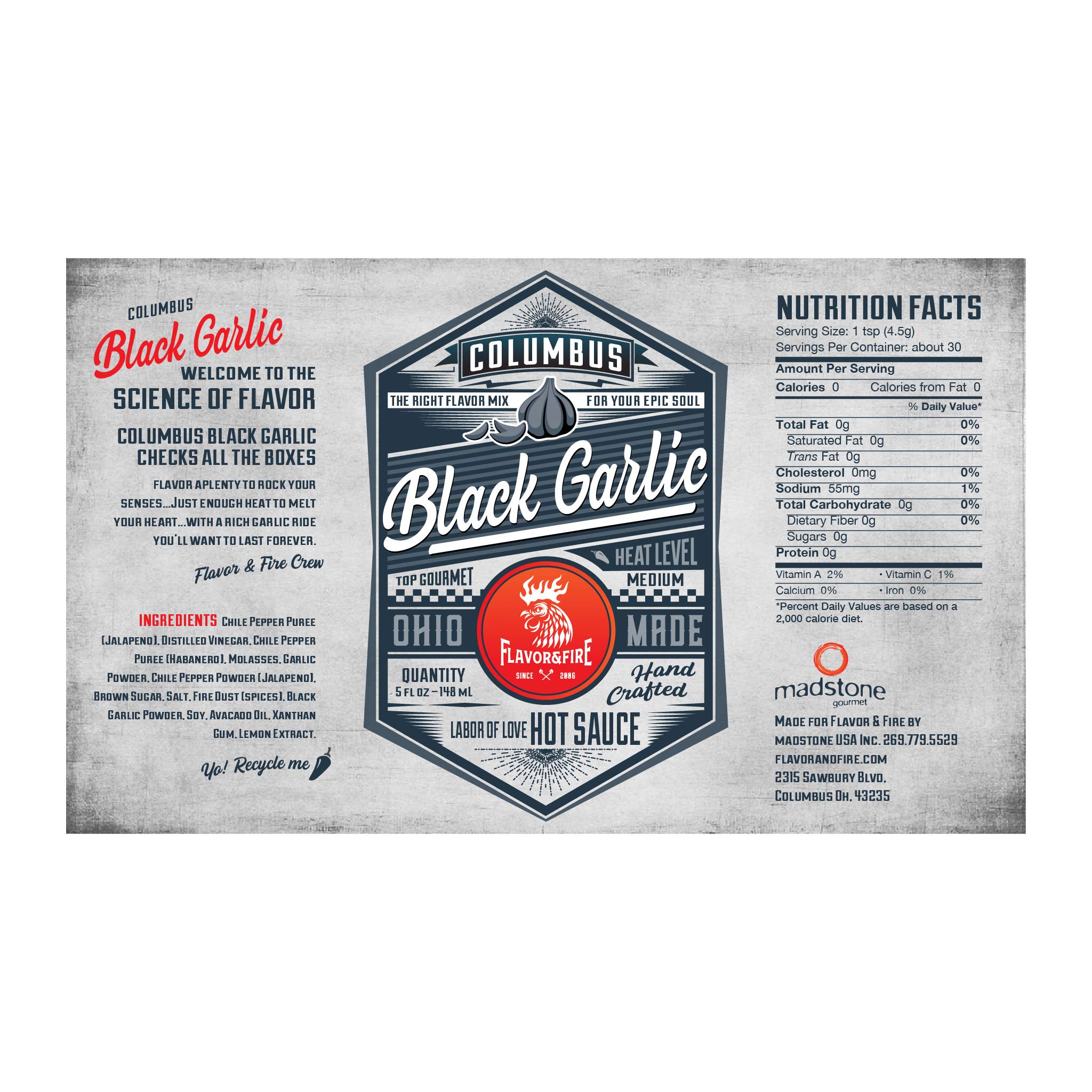 Award-Winning Black Garlic Hot Sauce – Infused with Premium Peppers, Bold Flavor for Meat, Poultry, Seafood & Tofu – Columbus Ohio Crafted Gourmet Condiment (5oz) | Perfect for Grilling, BBQ & Gourmet Cooking