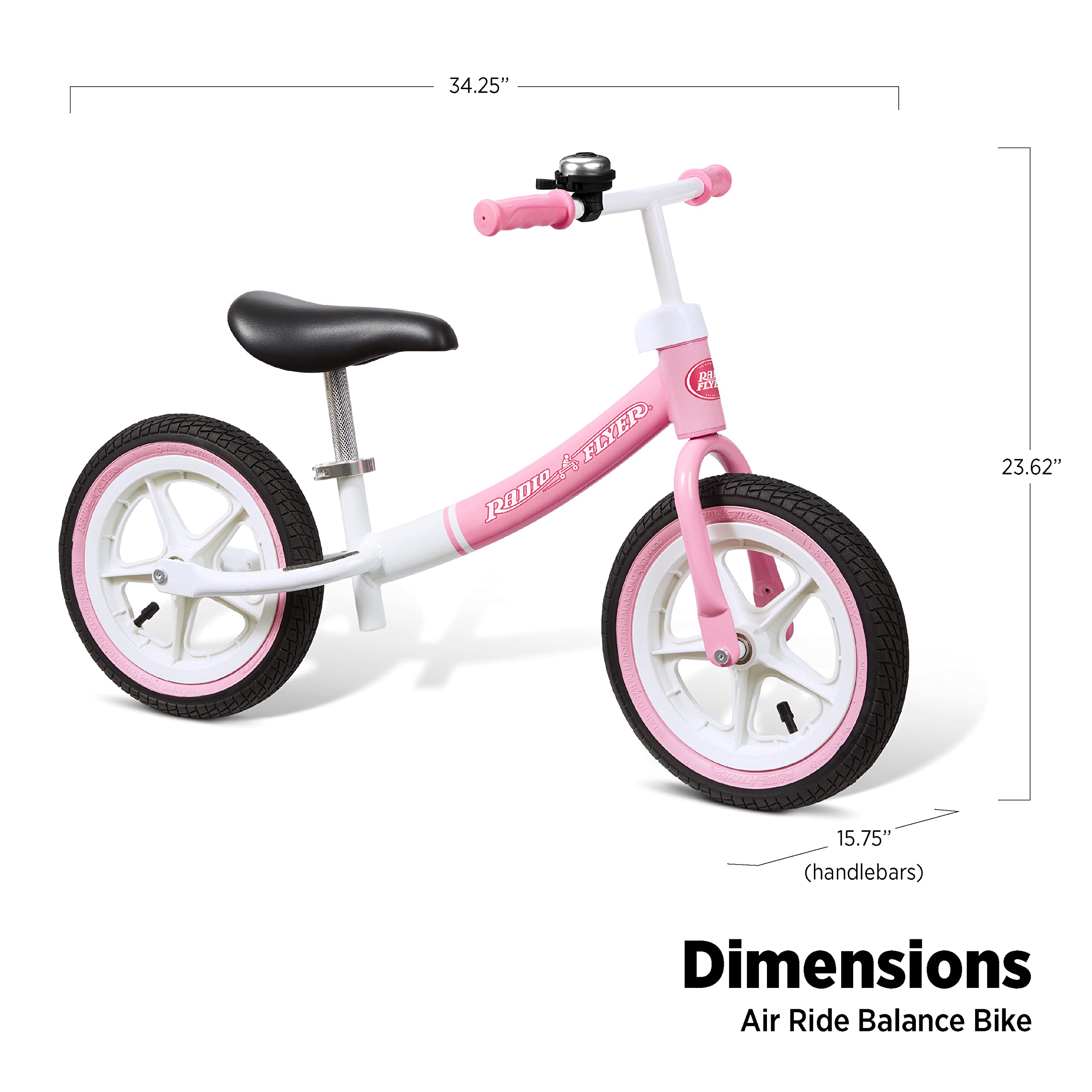 Radio Flyer Air Ride Balance Bike for Toddlers Ages 1.5-5 Years | Pink & White Training Bike with Air Tires | Amazon Exclusive | Perfect for Learning to Ride & Outdoor Play