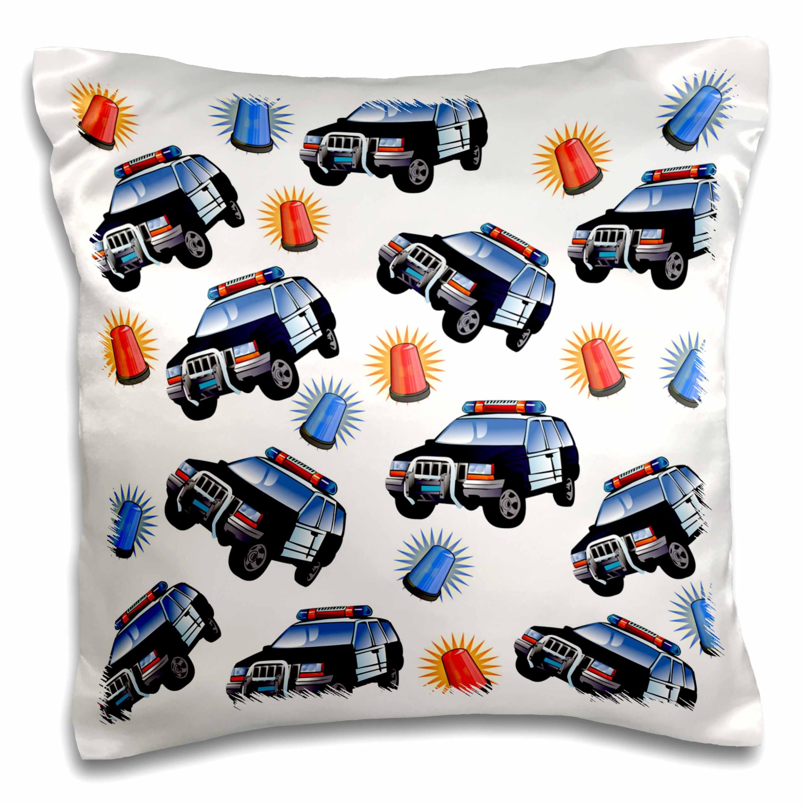 3D Rose Police Cars with Flashing Lights Pattern Decorative Pillow Cover - 16x16 Inches - Modern Home Decor for Living Room, Bedroom, or Office