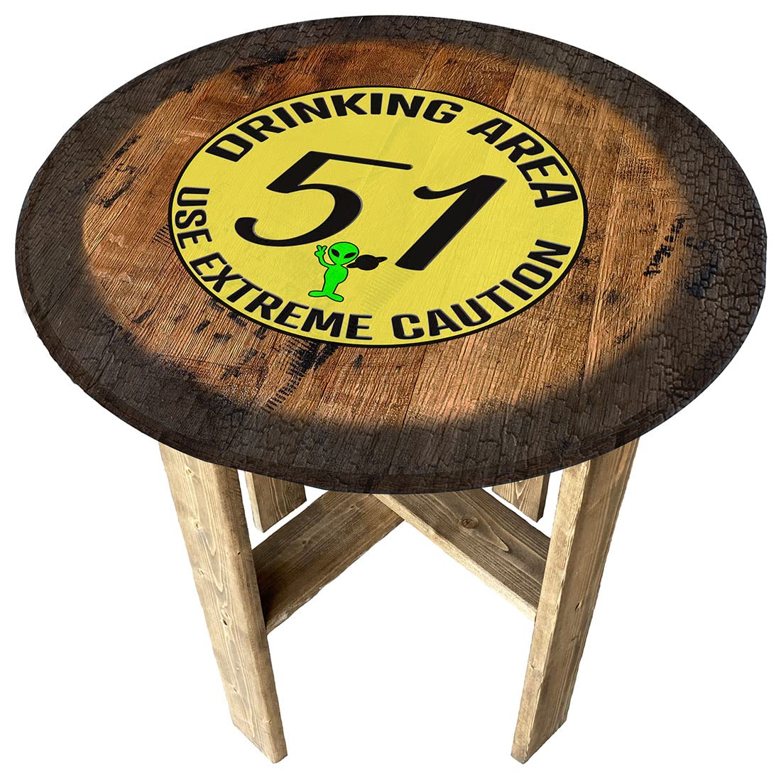 Vintage Whiskey Barrel End Table - Rustic Farmhouse Pub Decor for Living Room, Man Cave & Bar Area - Unique Drinking Area 51 Gift Idea