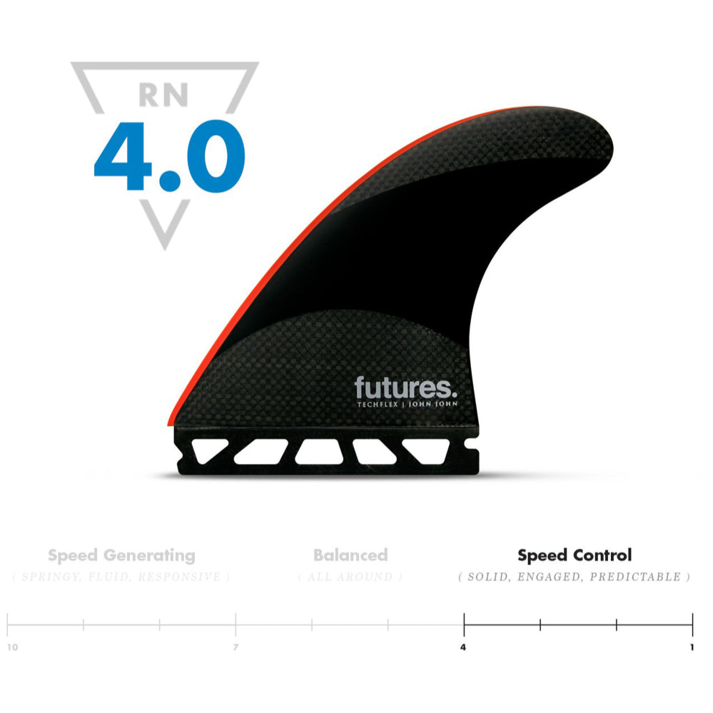 Futures Thruster JJ2 John John Surfboard Fins - Black/Bright Red Techflex for Enhanced Performance | Perfect for Shortboards & High-Speed Surfing